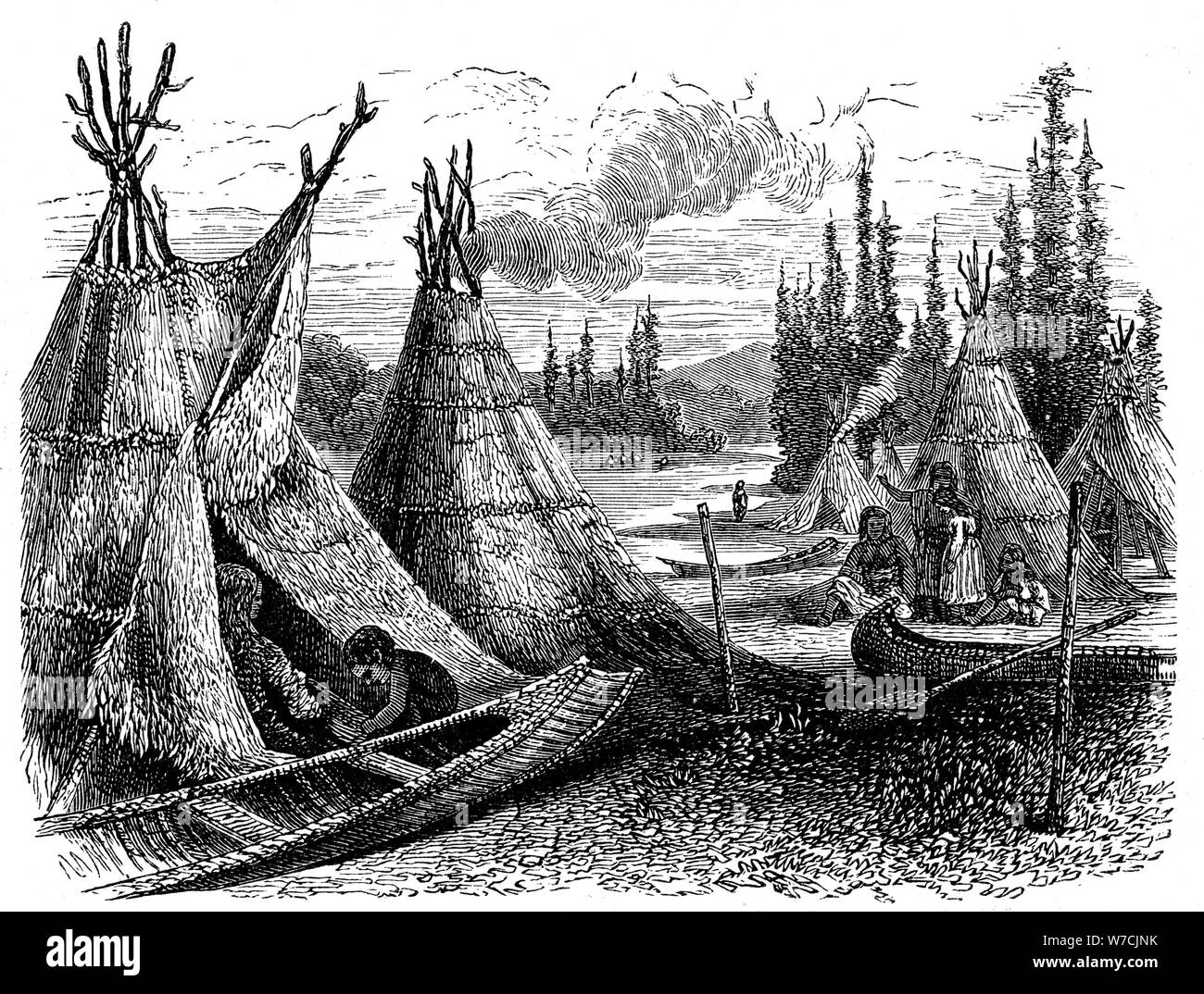 North American Cree Indian settlement in summer, 1874. Artist: Unknown Stock Photo