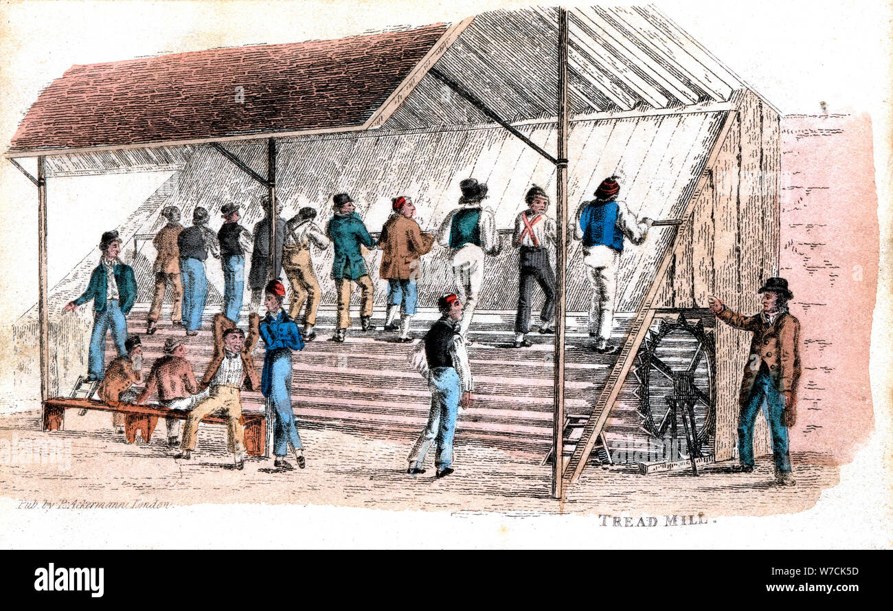 Treadmill at Brixton prison, London, 1827. Artist: Rudolph Ackermann Stock Photo