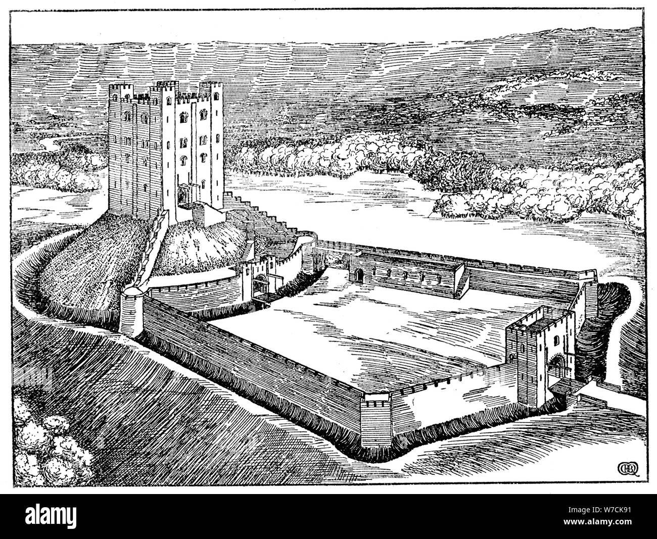 Scheme of a Norman castle based on Castle Hedingham, Essex, England. Artist: Unknown Stock Photo