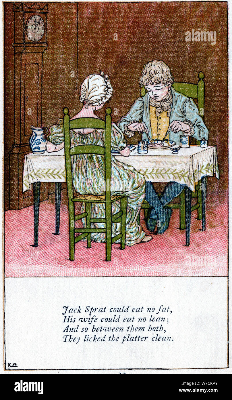 Illustration for 'Jack Sprat could eat no fat', Kate Greenaway (1846-1901). Artist: Catherine Greenaway Stock Photo