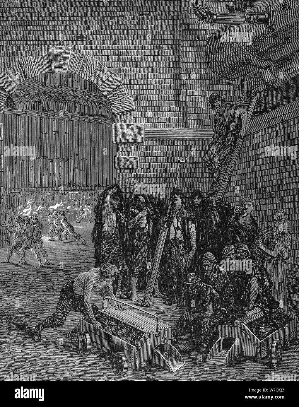Men taking a break from charging the retorts, Lambeth Gasworks, 1872. Artist: Unknown Stock Photo