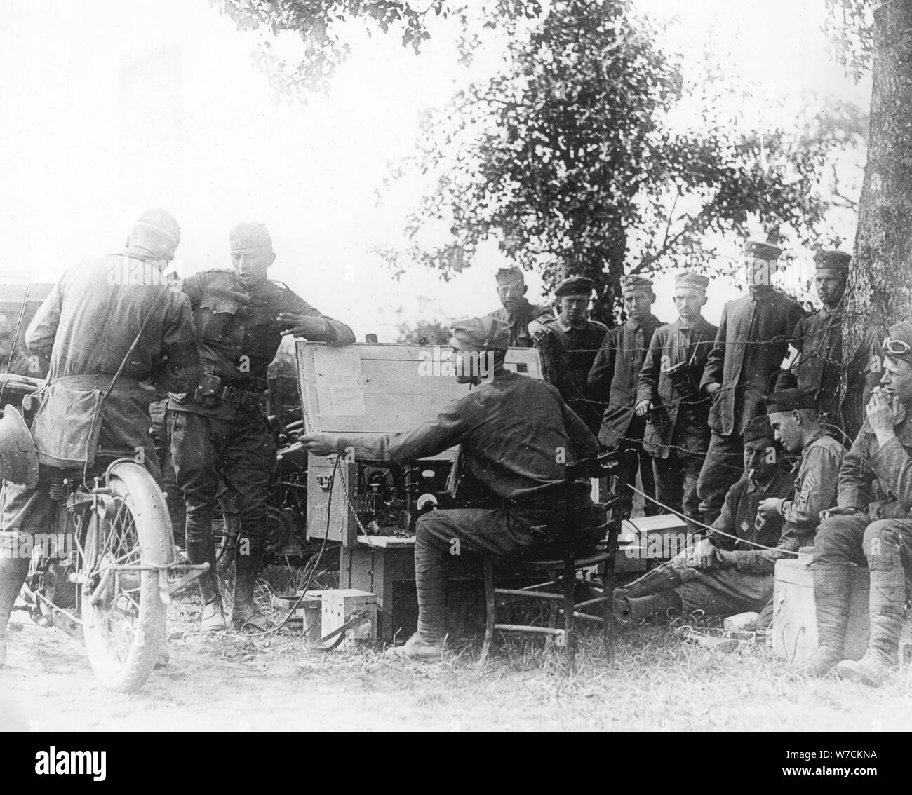 United States Army Signal Corps in France operating a field radio station, July 1918. Artist: Unknown Stock Photo