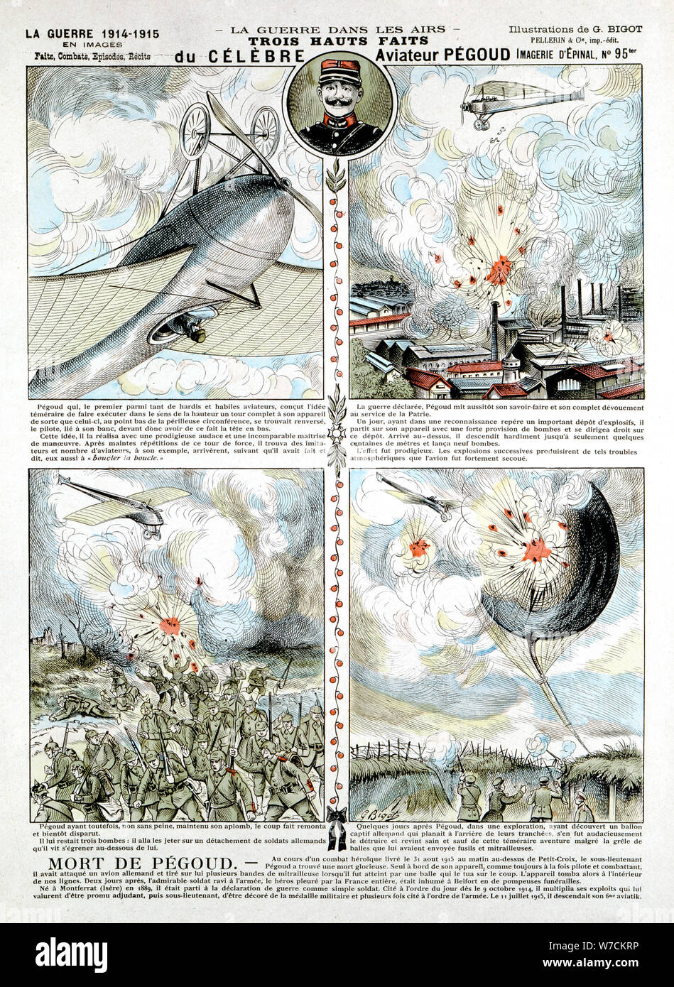 Broadsheet showing Exploits of French air ace Adolphe Pegoud. Artist: Unknown Stock Photo