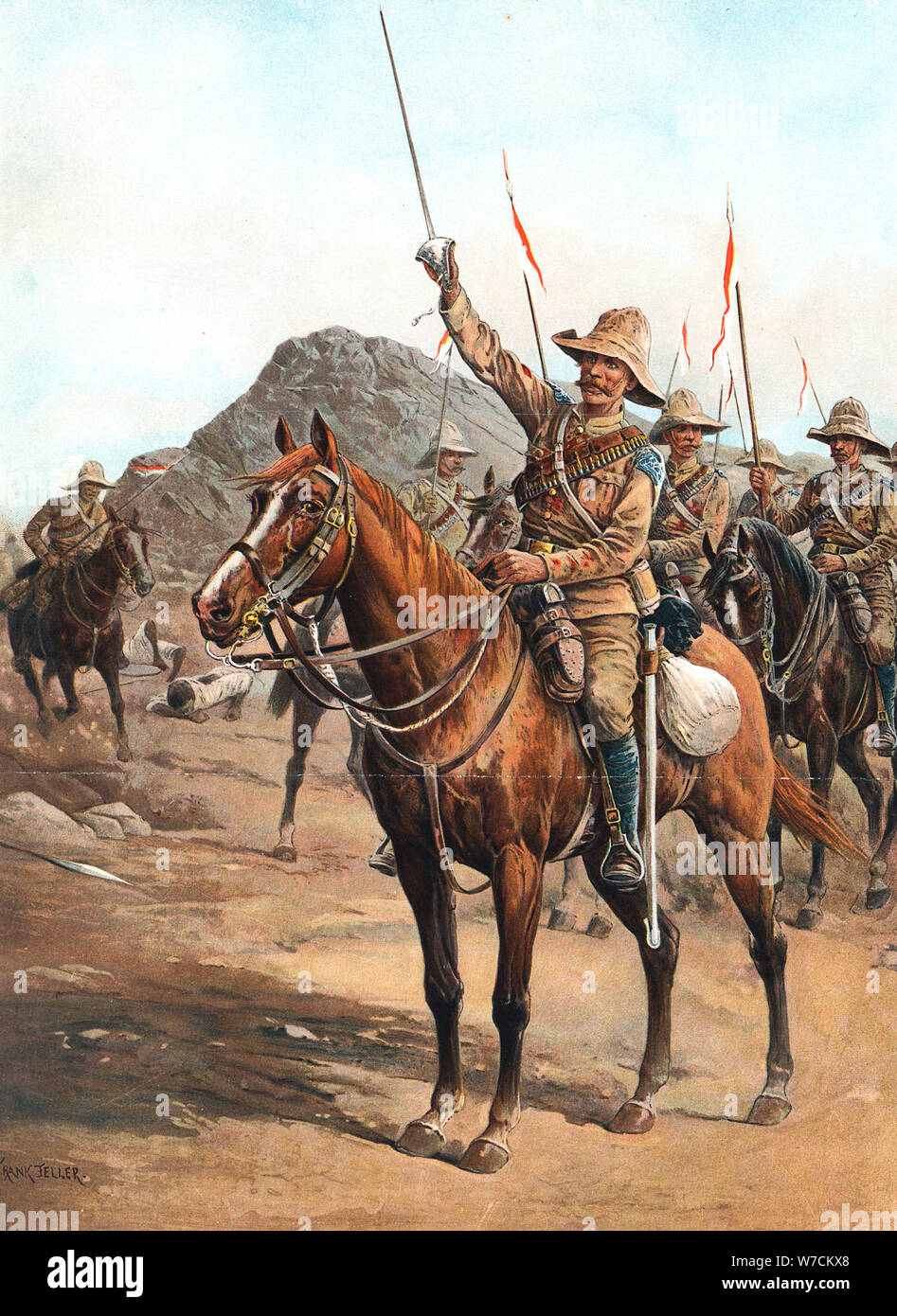 'Form Up, No 2! Form Up!', British lancers at the Battle of Omdurman, Sudan, 1898. Artist: Unknown Stock Photo