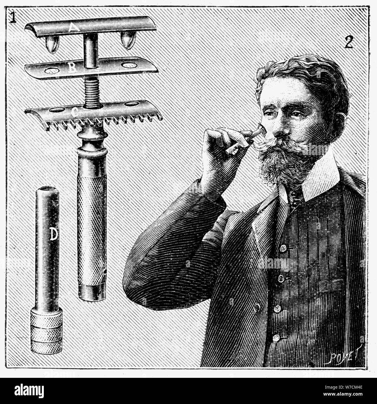 King Gillette's safety razor with replaceable blade, 1905. Artist: Unknown Stock Photo