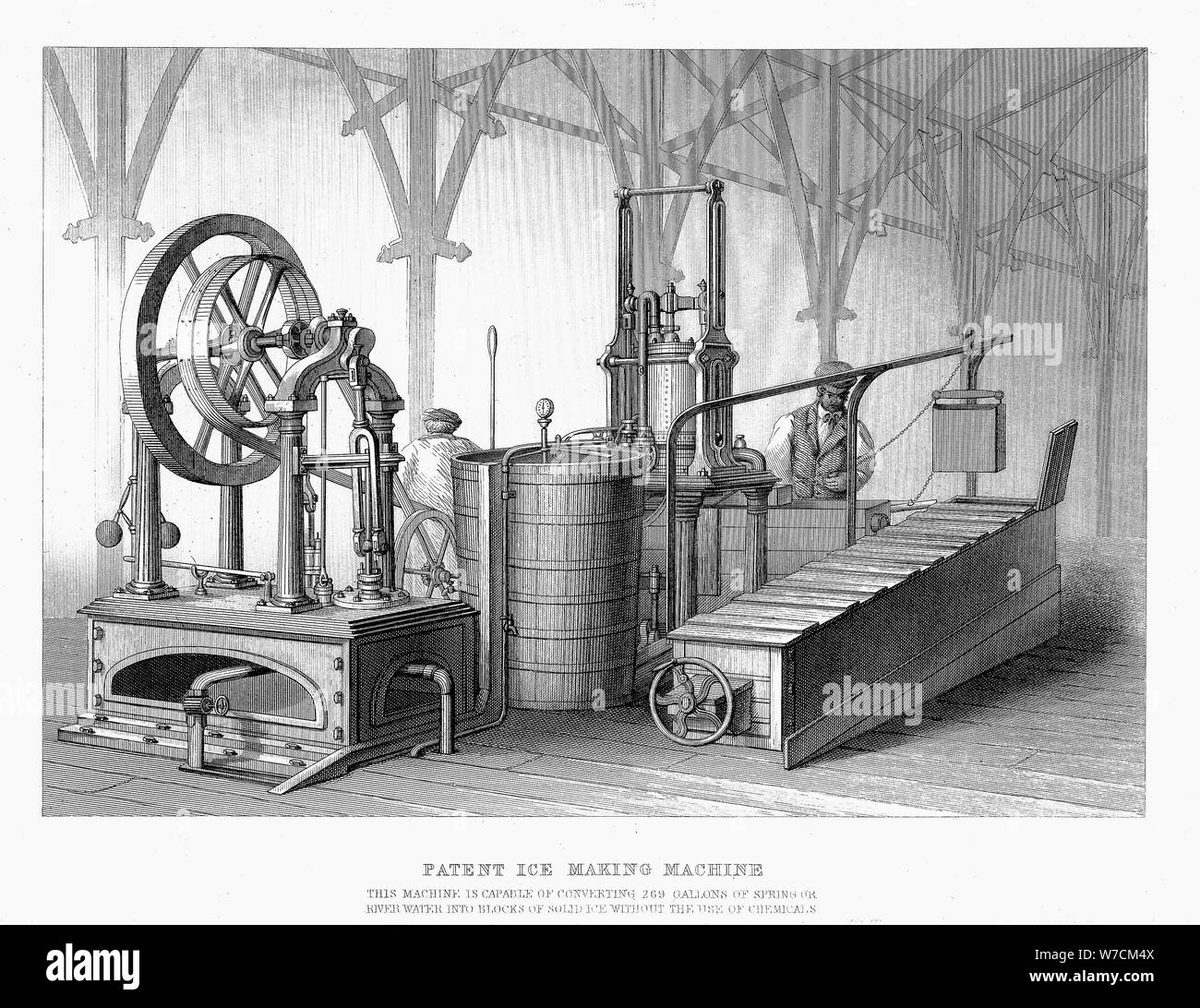 Siebe and Harrison's patent ice-making machine, 1862. Artist: Unknown Stock Photo