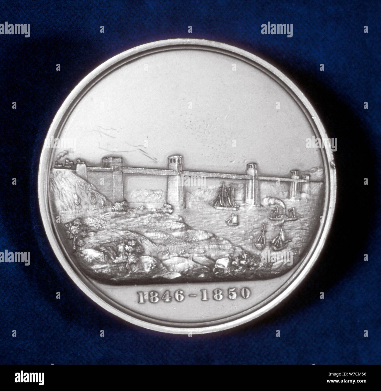 Medal commemorating the building of the Britannia Tubular Bridge, North Wales, c1850. Artist: Unknown Stock Photo