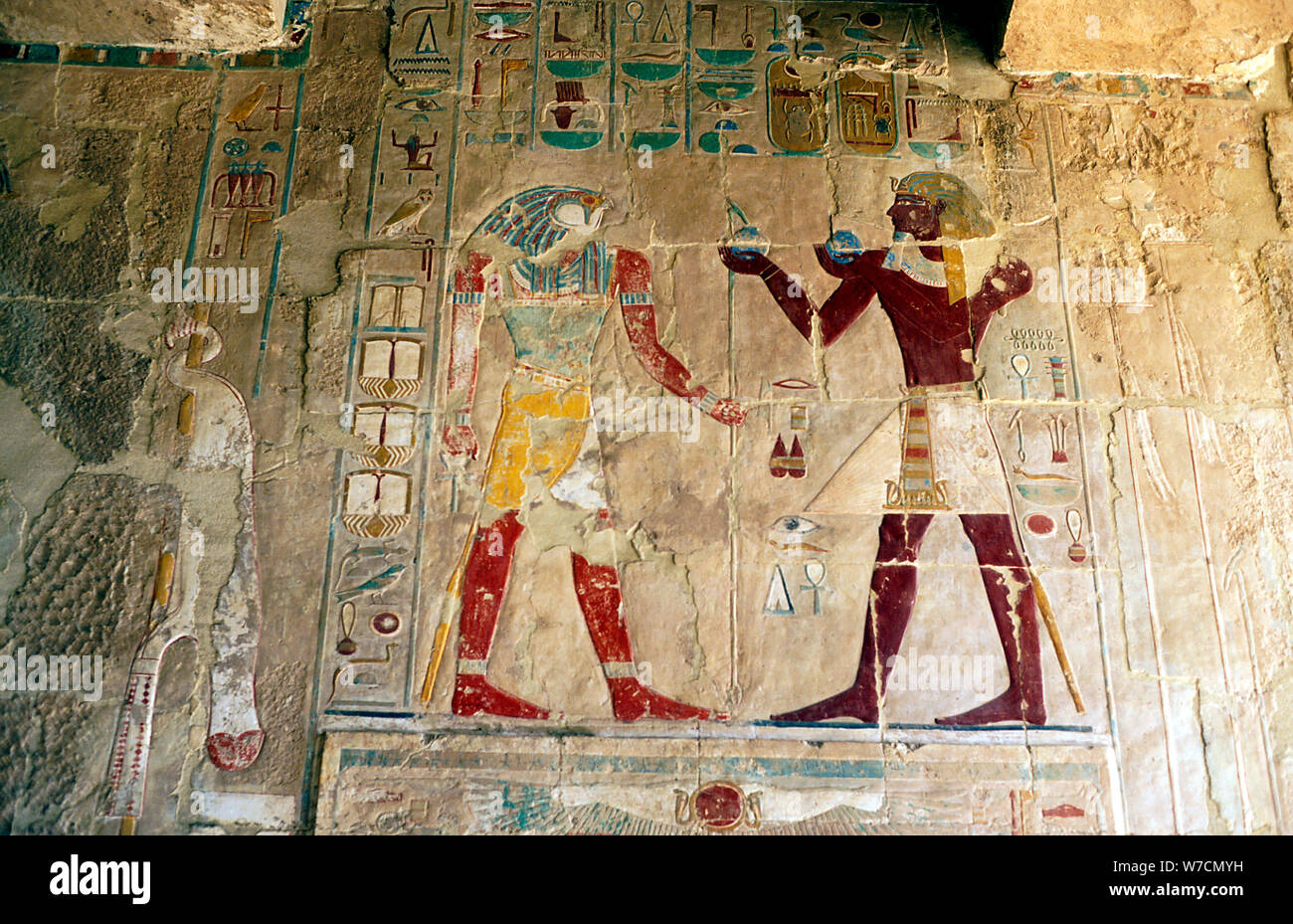 Hatshepsut, Queen of Egypt, presenting an offering to the god Horus ...