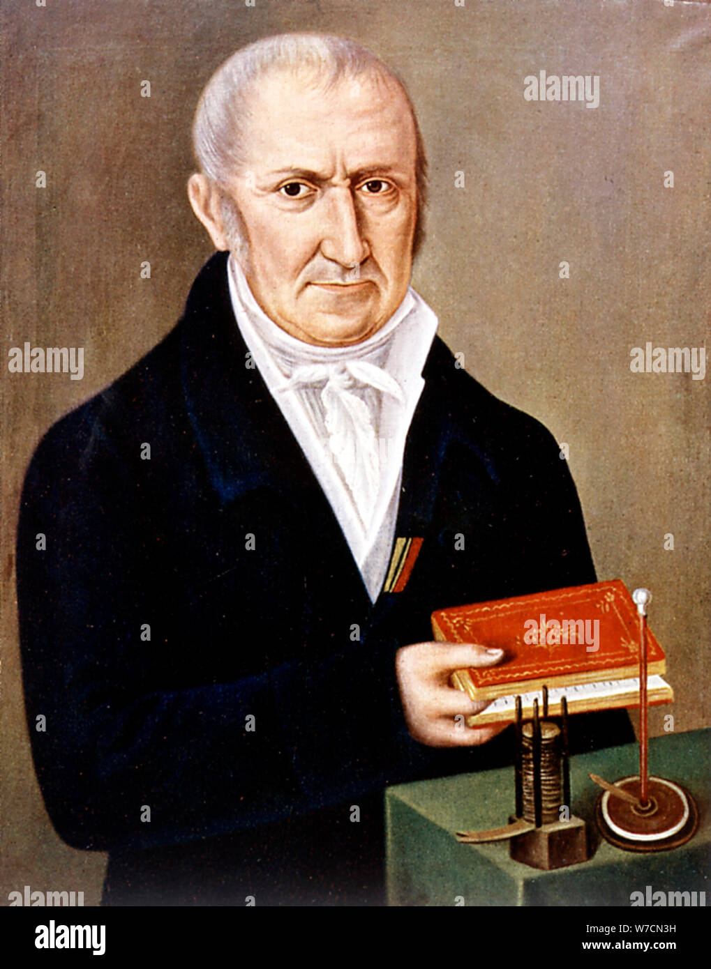 Alessandro Volta (1745-1827) Italian physicist. Artist: Unknown Stock Photo