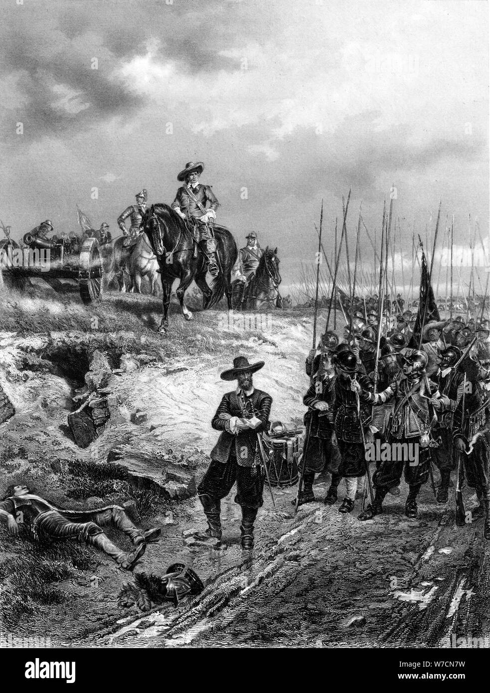 English Civil Wars: Oliver Cromwell (1599-1658) at the Battle of Marston Moor, 2 July 1644. Artist: Unknown Stock Photo