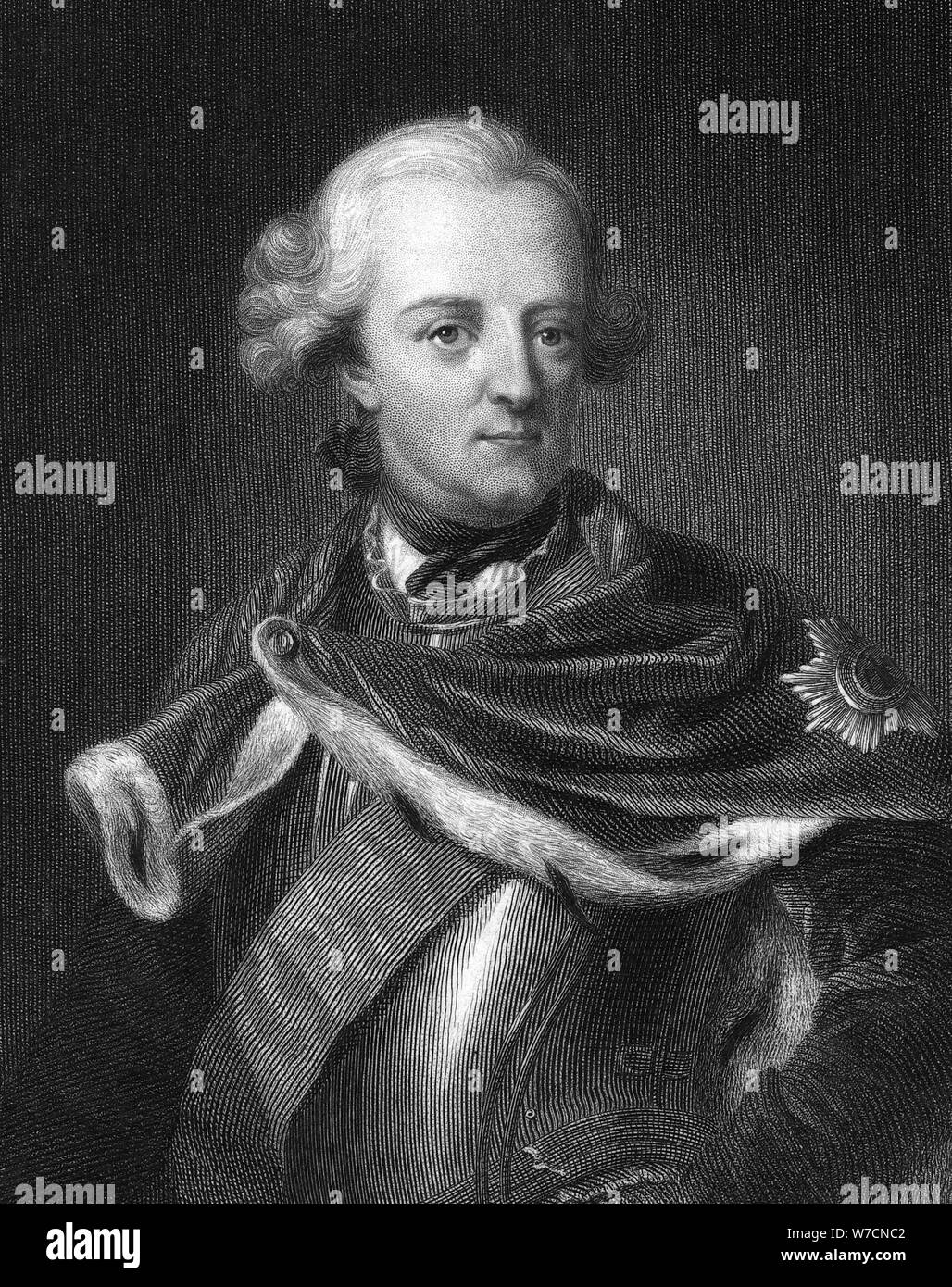 Frederic the Great (1712 - 1786), a portrait painting, circa 1780 Half  portrait in the style of the portraits by Anton Graff, 1781. The King is  wearing a plain blue uniform with