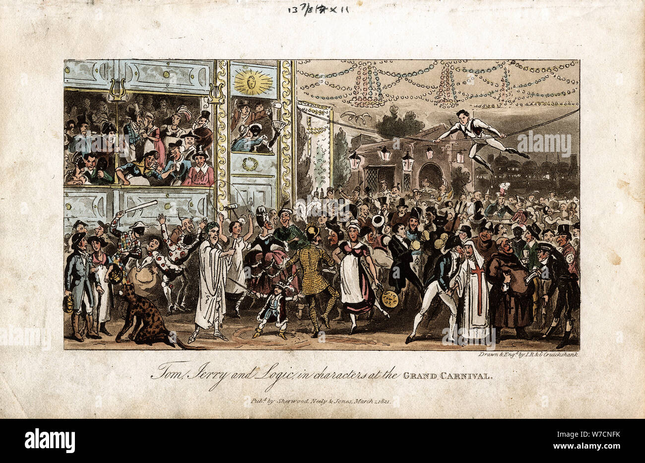 Tom, Jerry and Logic at the Grand Carnival, 1821. Artist: George Cruikshank Stock Photo