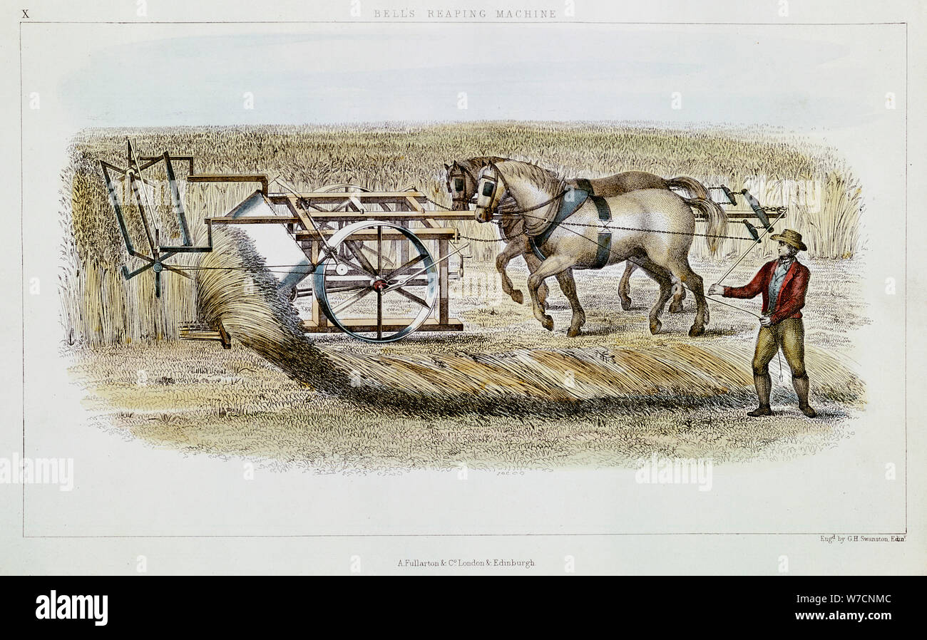 Bell's reaping machine, 1851. Artist: GH Swanston Stock Photo
