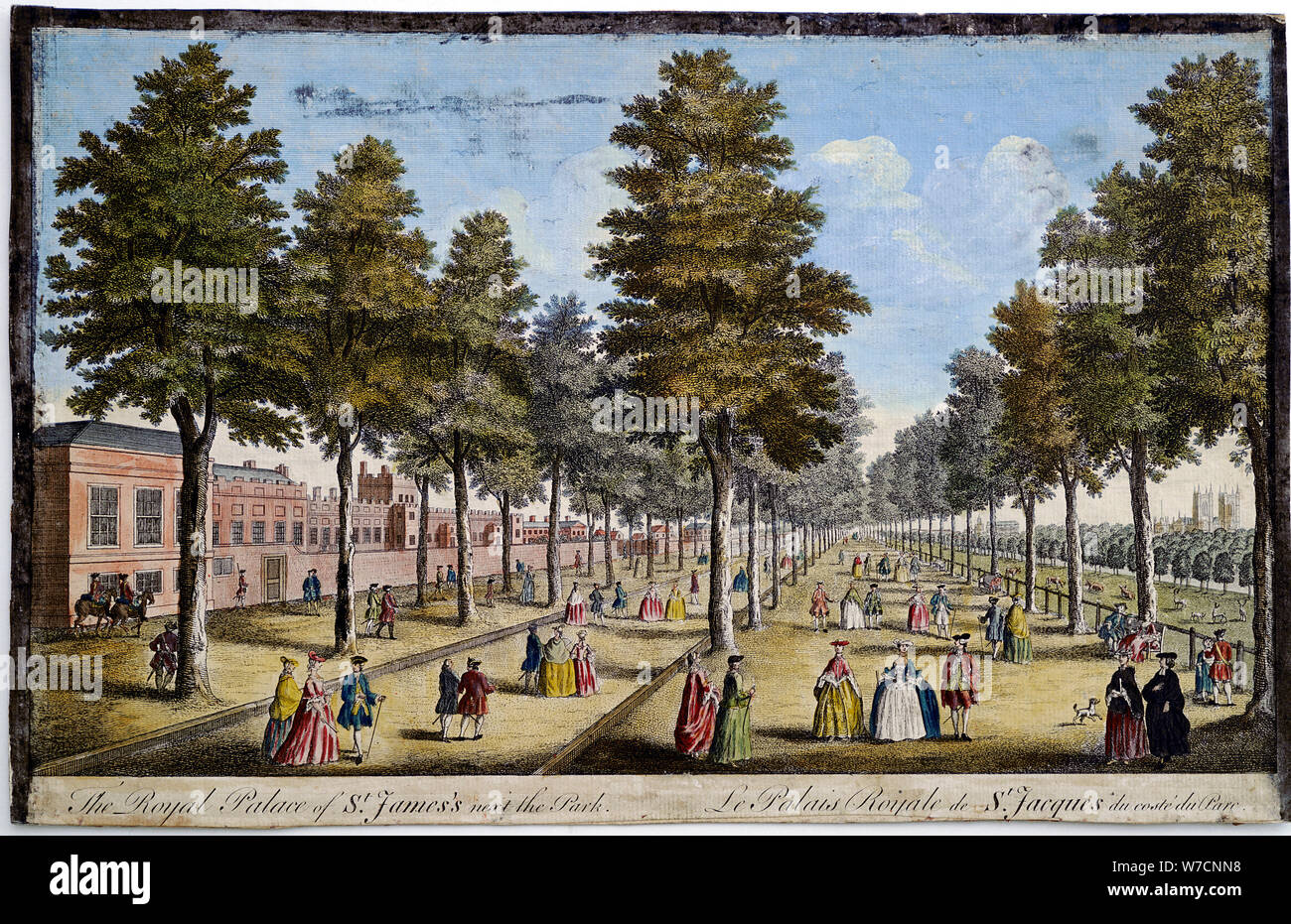 St James' Palace and Park, London, showing formal planting of trees in avenues, 1750. Artist: Unknown Stock Photo