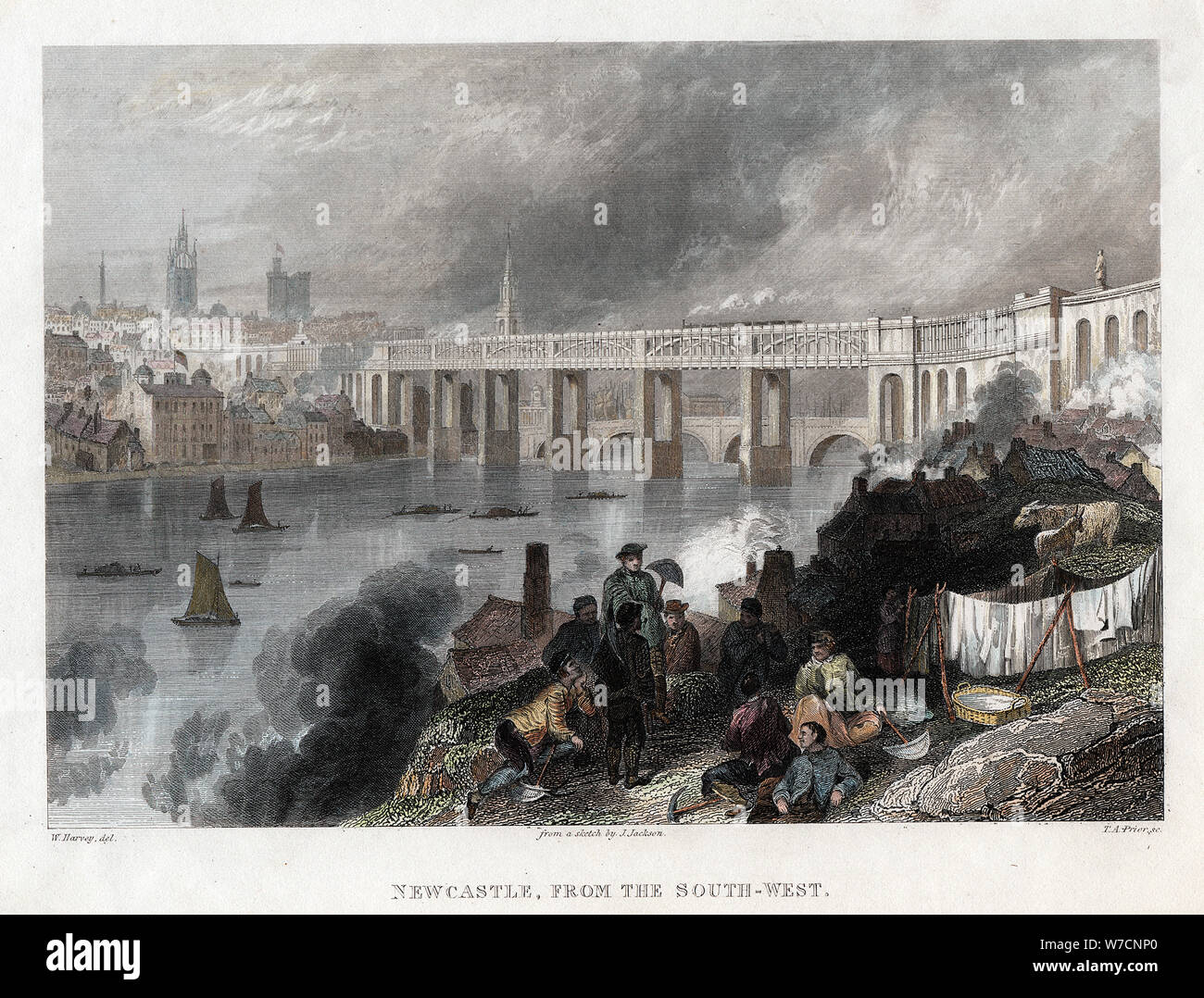 High Level Bridge over the Tyne at Newcastle, 1849. Artist: Thomas Abiel Prior Stock Photo