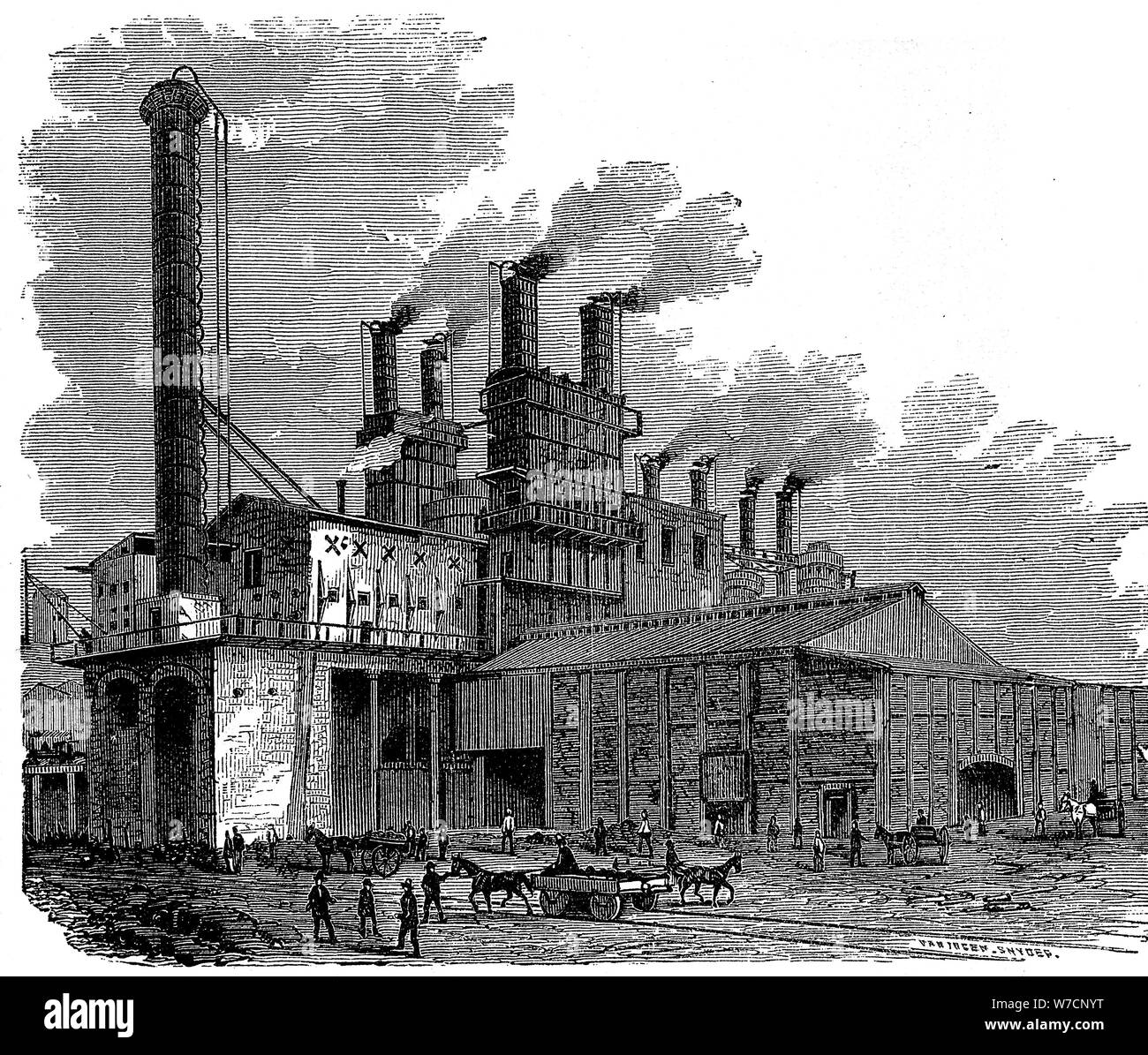 Blast furnaces at the Phoenix Iron and Bridge Works, Phoenixville, Pennsylvania, USA, 1873. Artist: Unknown Stock Photo