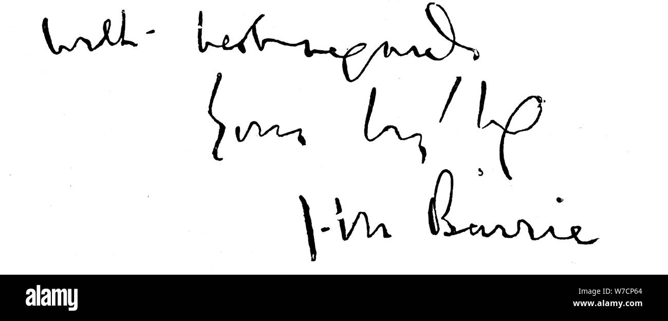 Signature of JM Barrie (1860-1937), Scottish playwright and novelist. Artist: JM Barrie Stock Photo