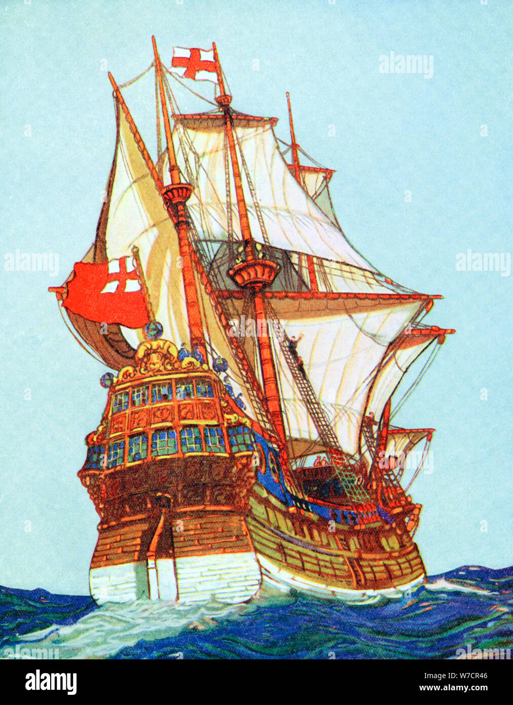 Tudor ship of the type used by privateers and explorers, 15th-16th century. Artist: Unknown Stock Photo