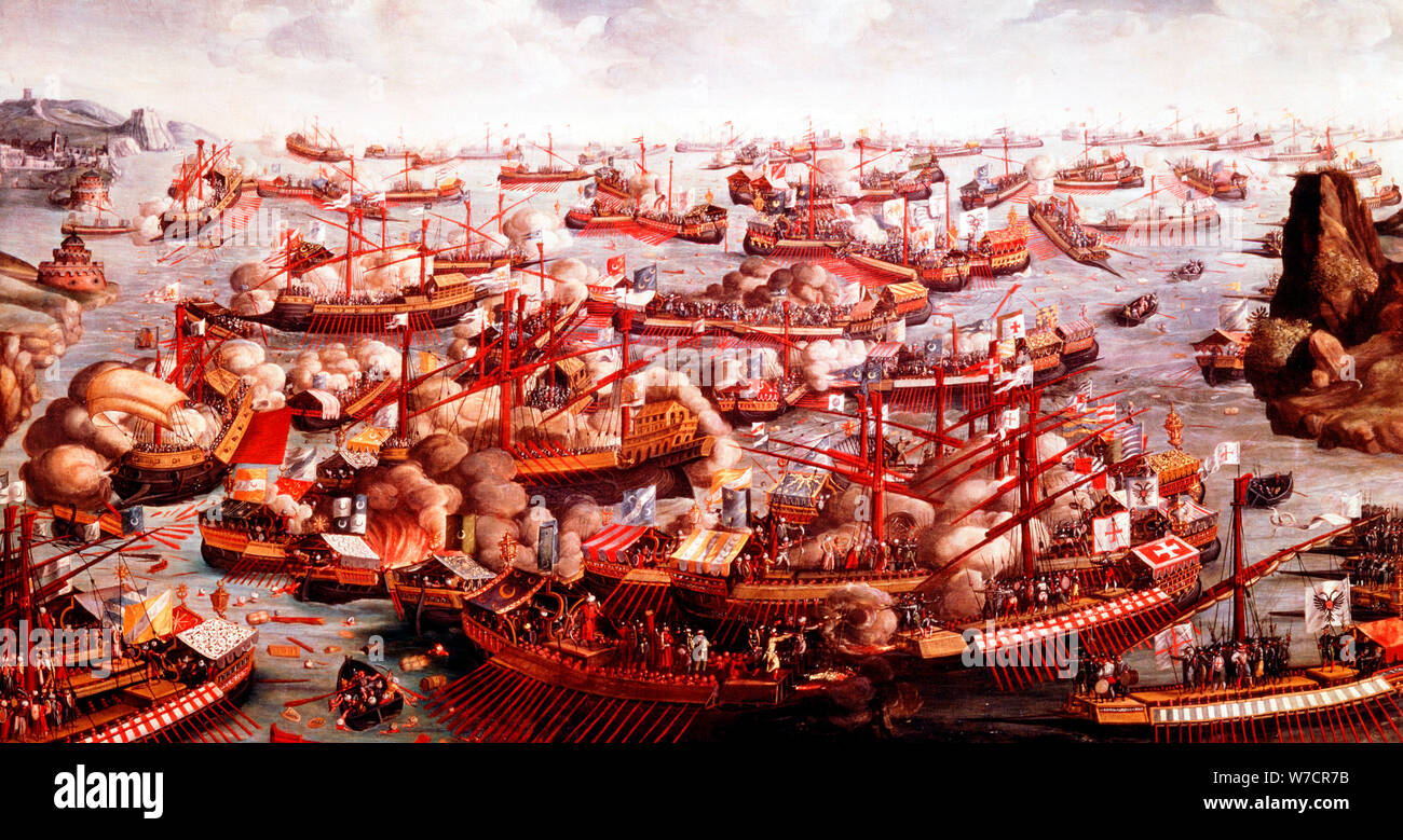 Battle of Lepanto, October 1571. Artist: Unknown Stock Photo