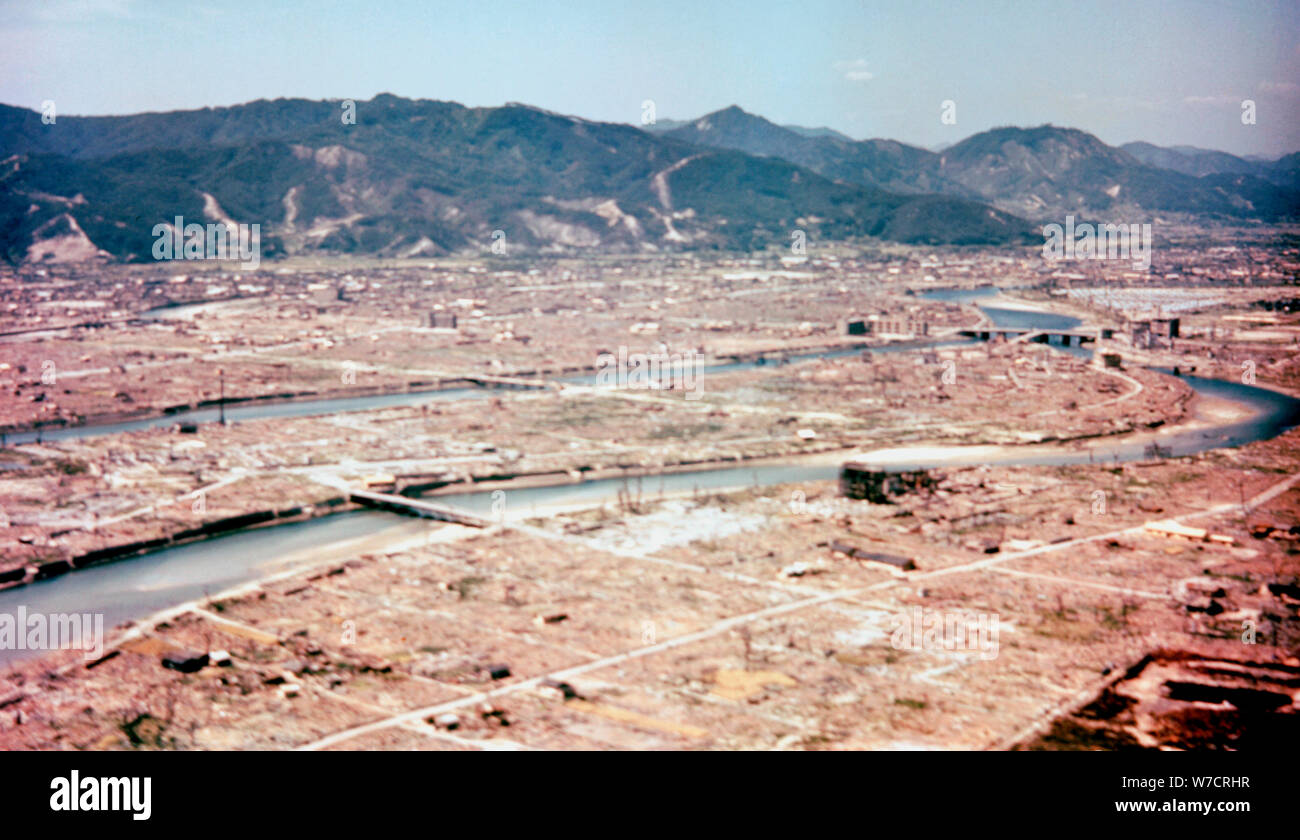 Hiroshima, Japan, after the dropping of the atom bomb in August 1945. Artist: Unknown Stock Photo