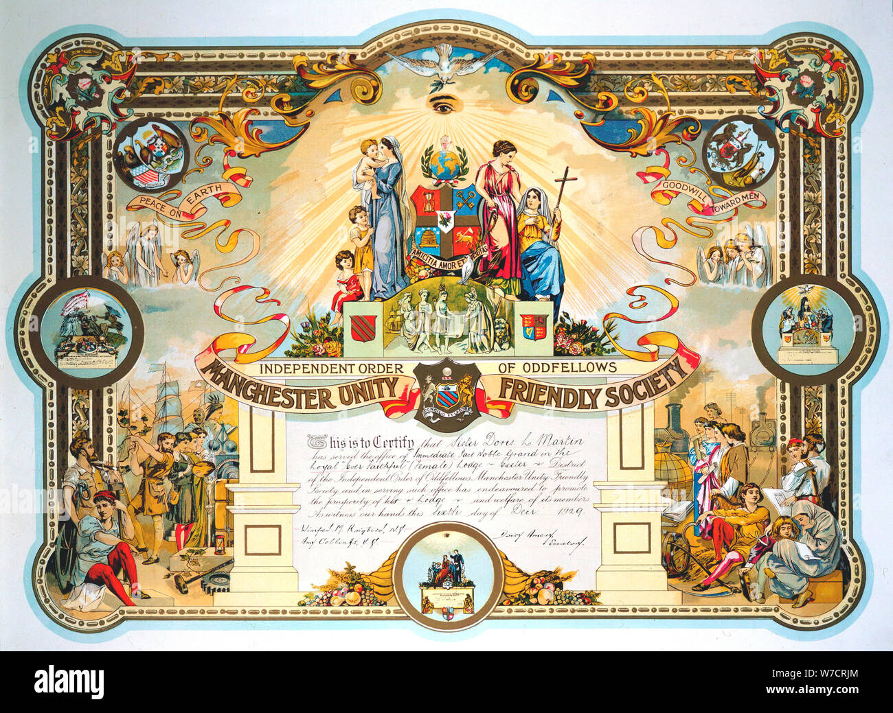 Office holder's certificate of the Female Lodge of the Manchester Unity ...