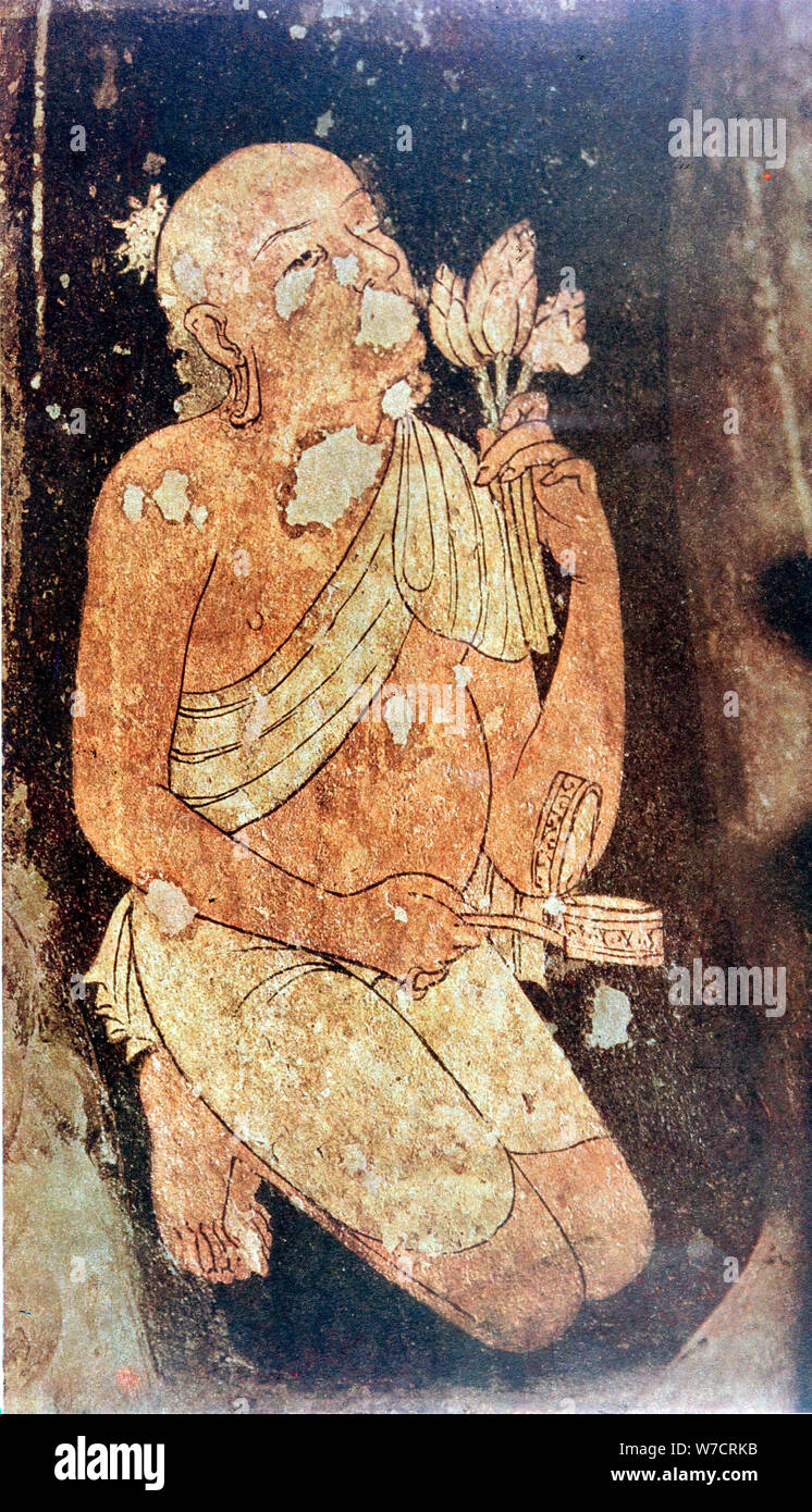 Painting of a Buddhist monk from the Ajanta cave temples, India, 5th-6th century. Artist: Unknown Stock Photo