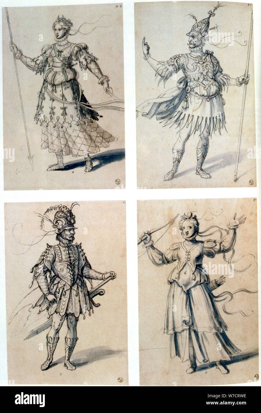 Costume designs for classical deities, 16th century. Artist: Giuseppe Arcimboldi Stock Photo