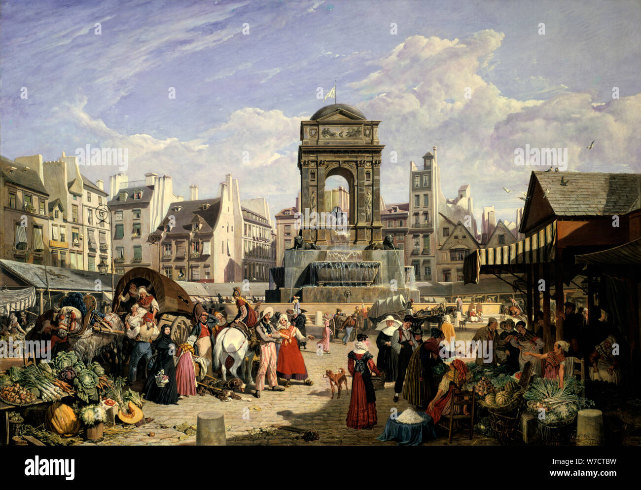 'Market and Fountain of the Innocents', Paris, 1823. Artist: John James Chalon Stock Photo
