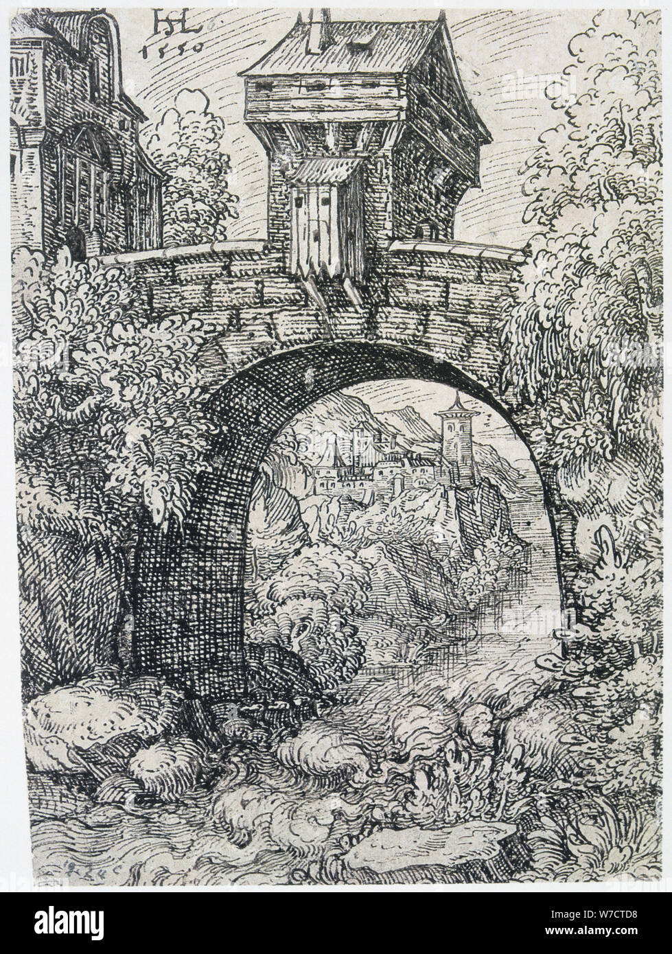 'Landscape with Bridge', 1550. Artist Hans Sebald Lautensack Stock