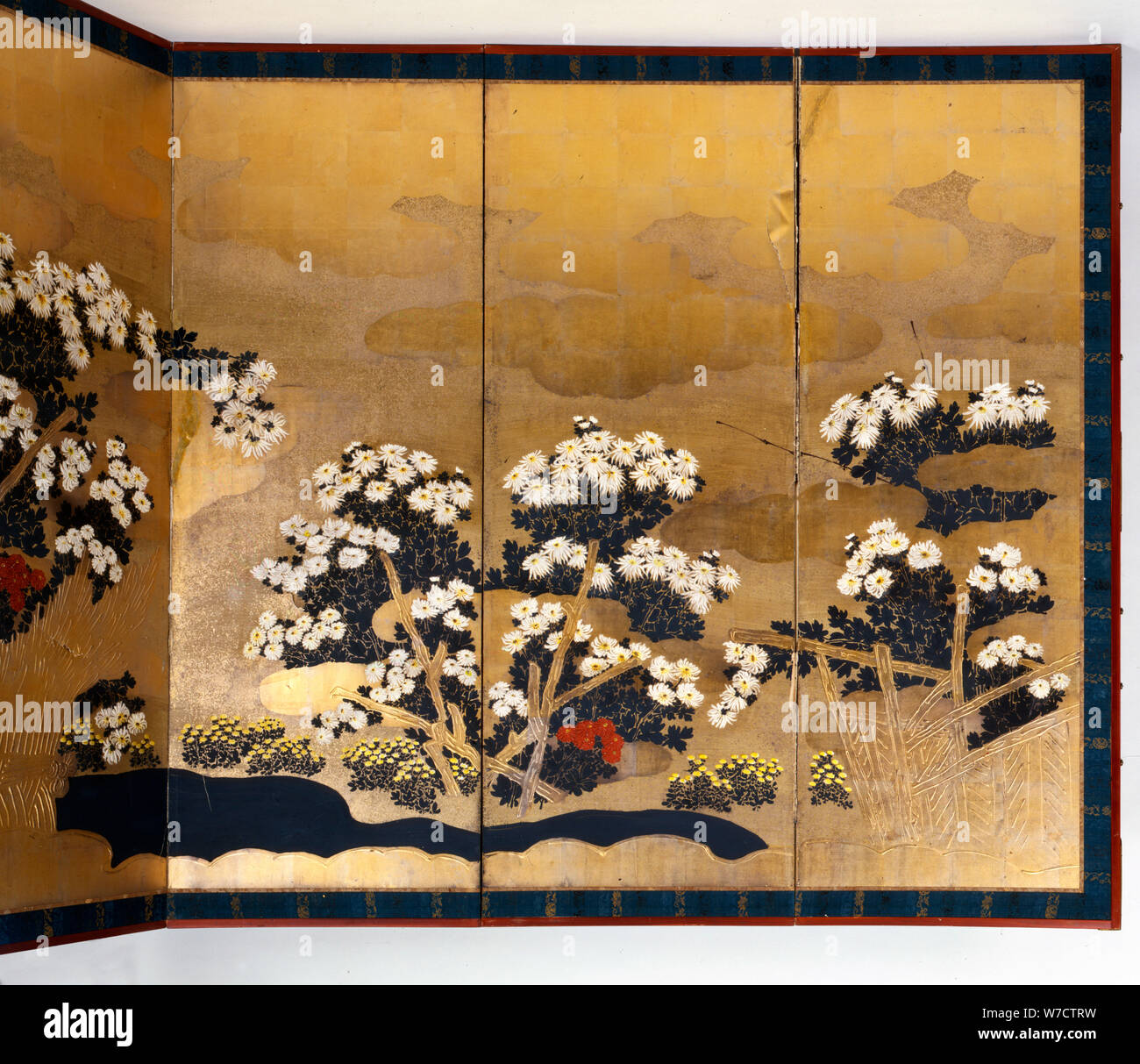 Pair of screens with 6 panels with gold background, Edo period, Japanese, 1600-1867. Artist: Unknown Stock Photo