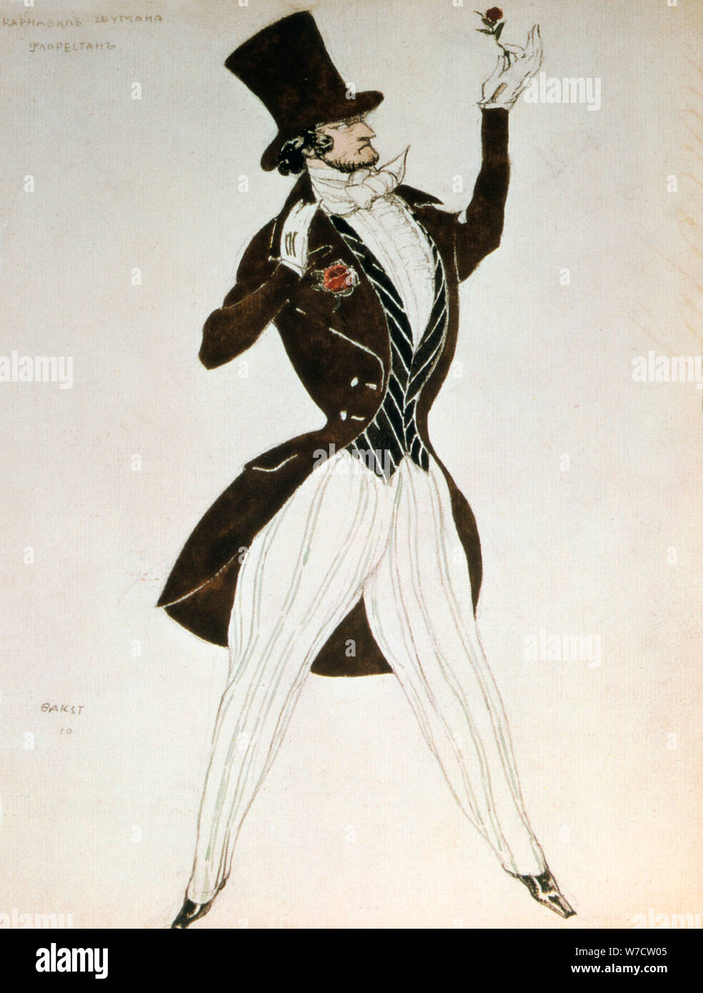 Florestan, design for a costume for the ballet Carnival composed by Robert Schumann, 1919. Artist: Leon Bakst Stock Photo