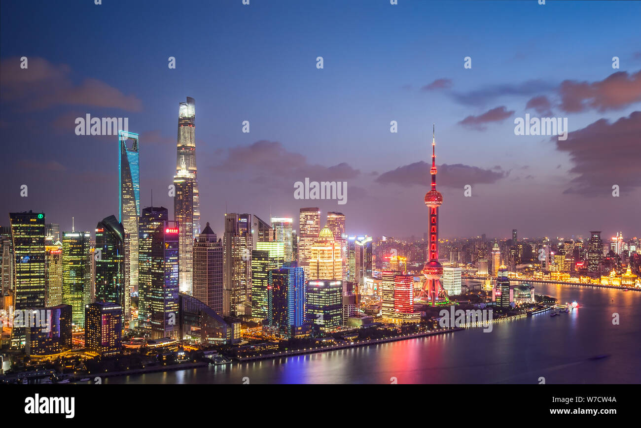 Night view of the Huangpu River and the Lujiazui Financial District ...