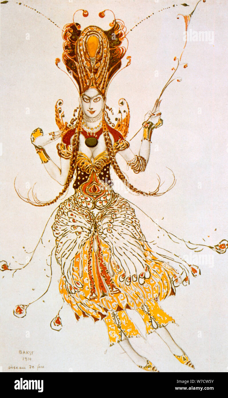 'The Firebird', costume design for Stravinsky's ballet The Firebird, 1910. Artist: Leon Bakst Stock Photo