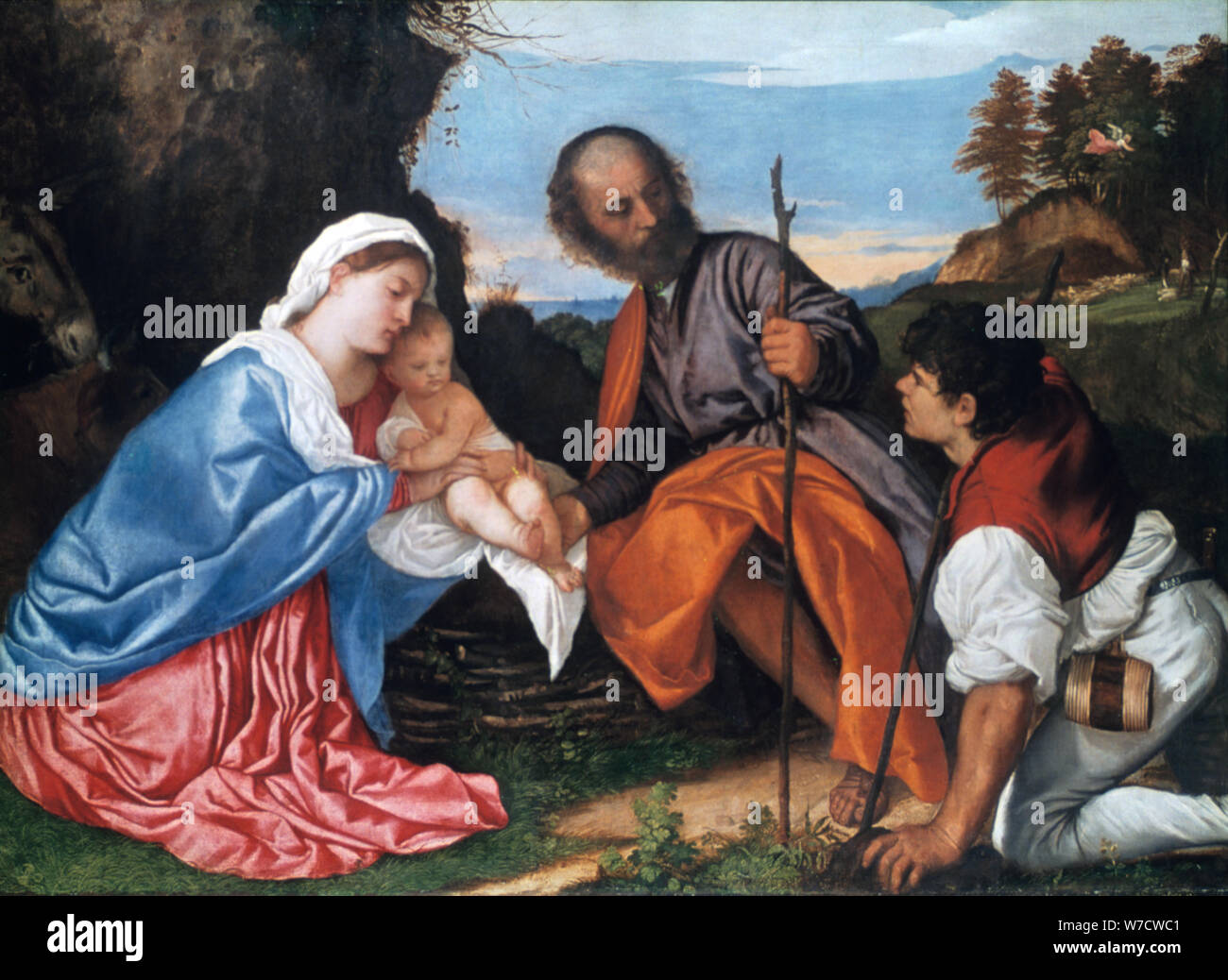 'The Holy Family with a Shepherd', c1510. Artist: Titian Stock Photo