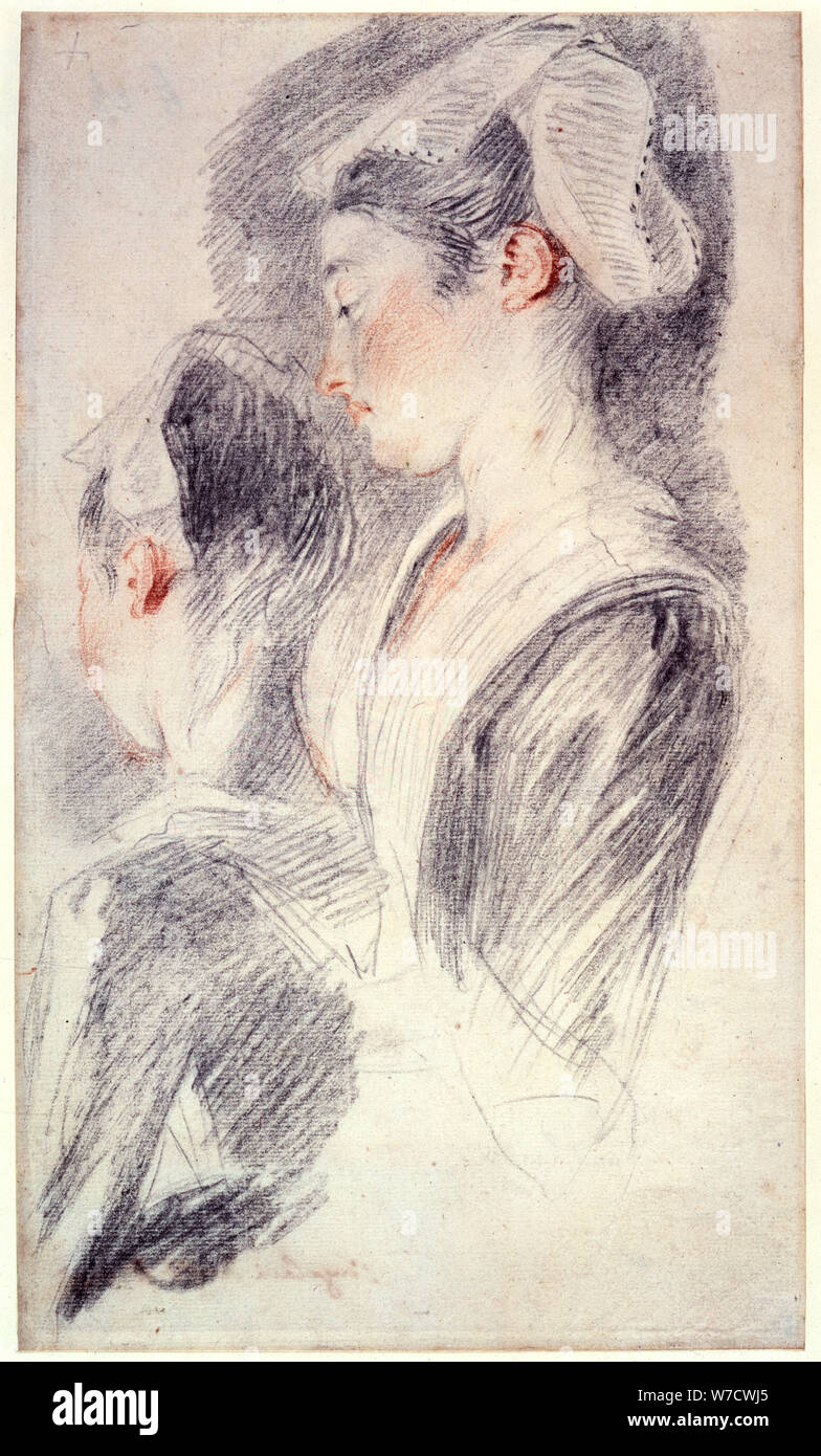 'Two studies of a young woman's head', 1716-18. Artist: Jean-Antoine Watteau Stock Photo