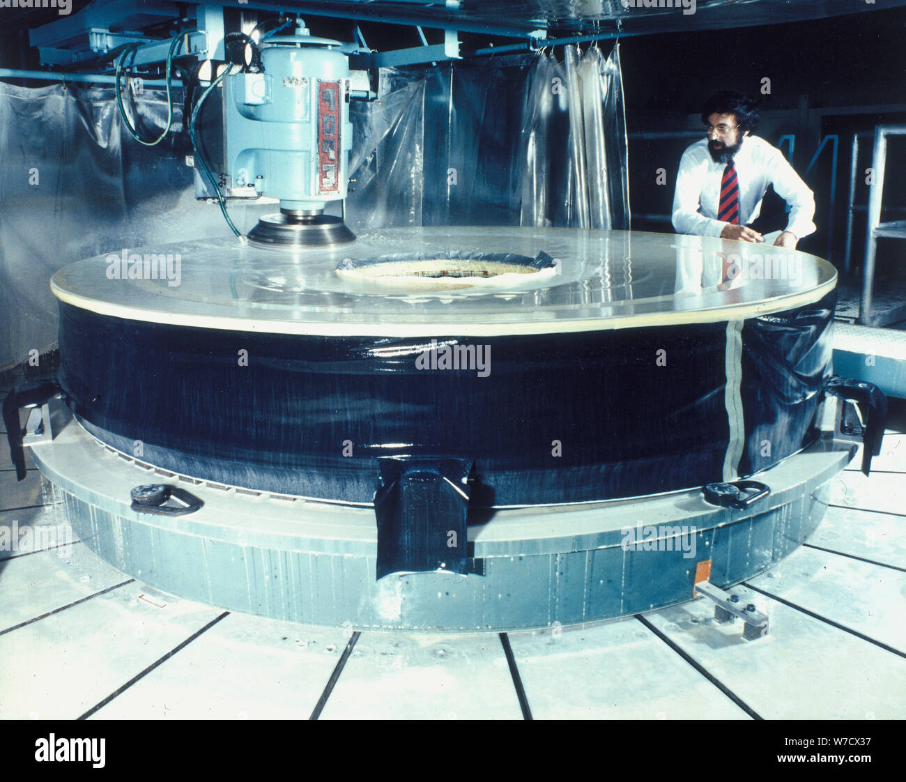 Polishing the mirror of the Hubble Telescope, 1980s. Artist Unknown