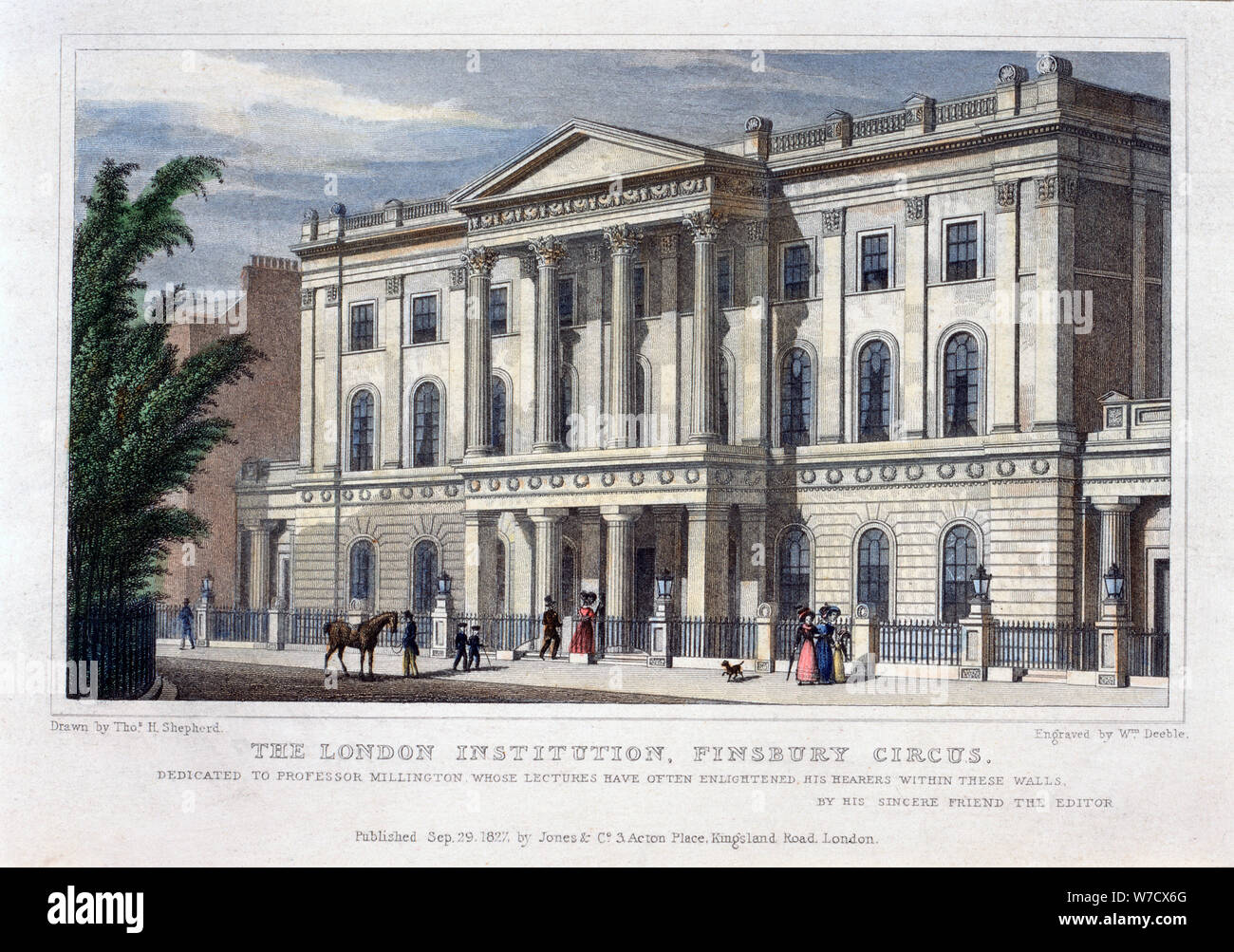'The London Institution, Finsbury Circus', London, 1827. Artist: William Deeble Stock Photo
