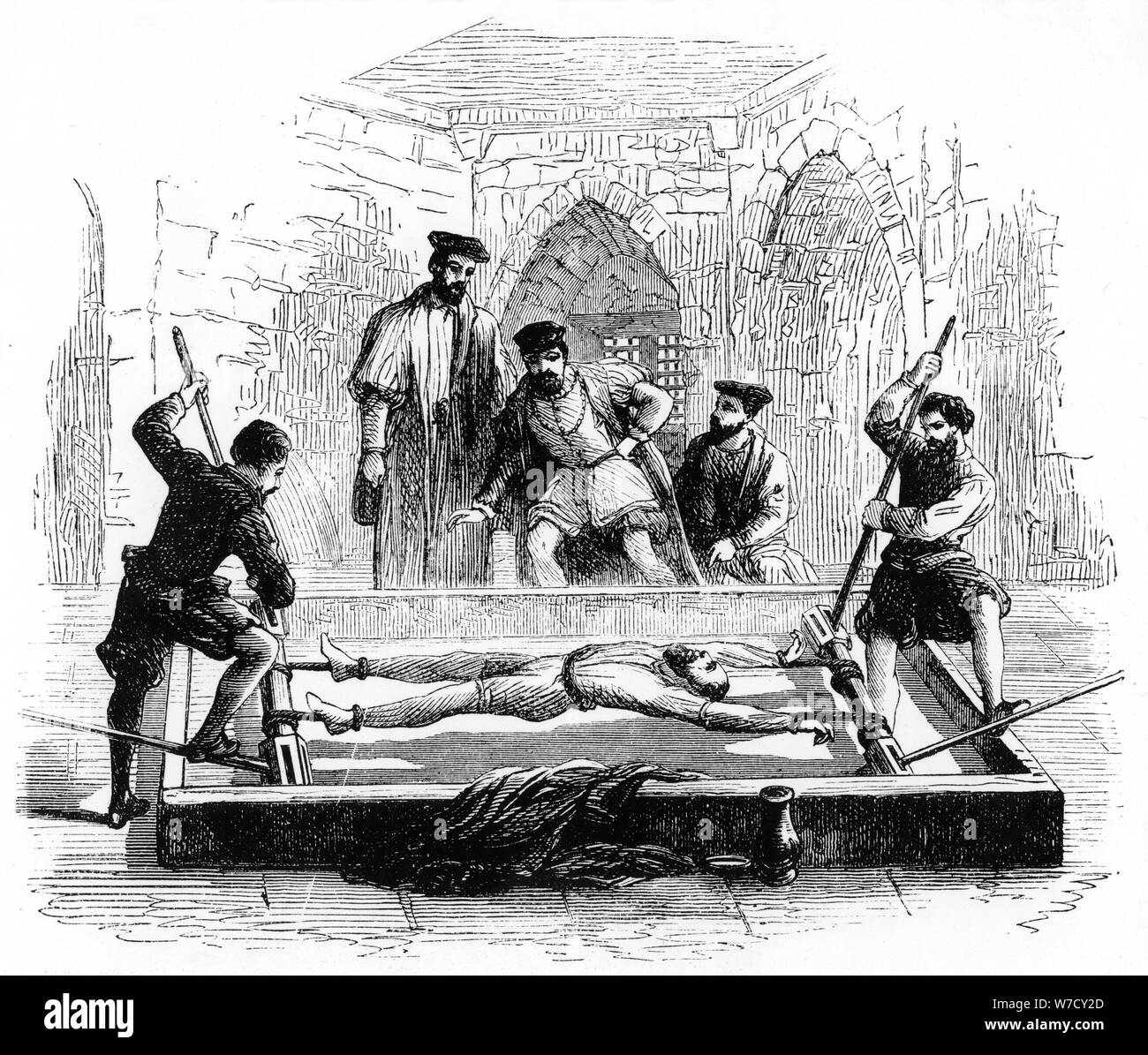 Torturing a prisoner on the rack, Middle Ages. Artist: Unknown Stock Photo
