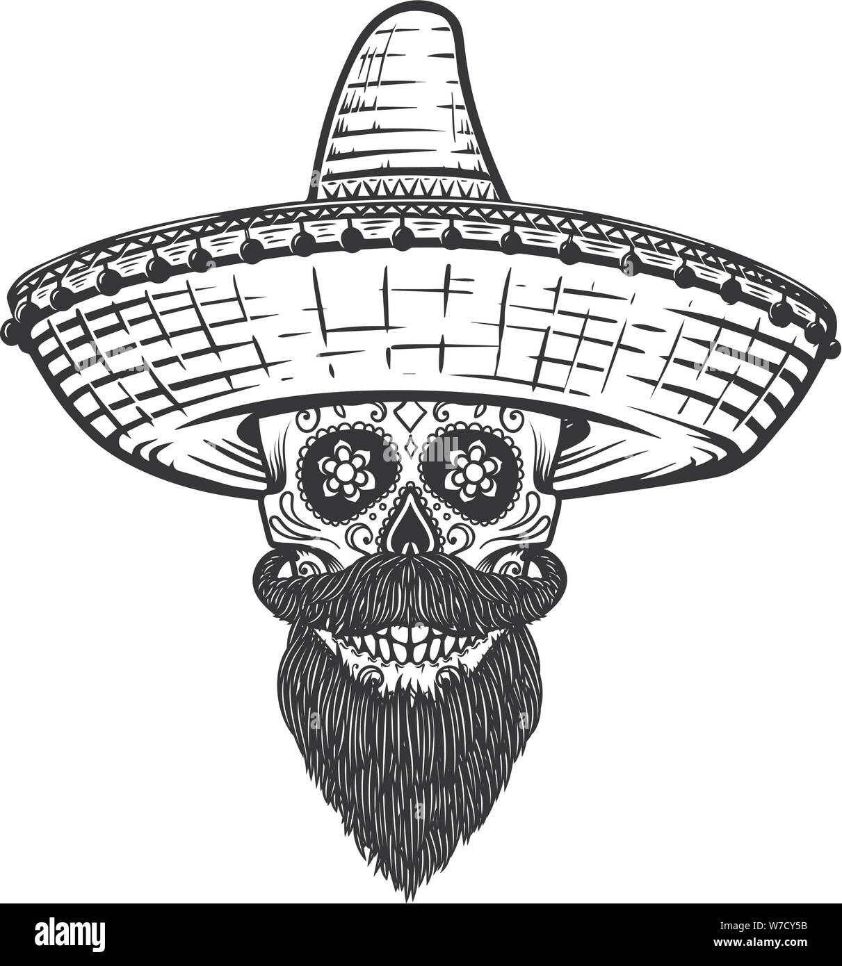 Mexican Sugar Skull In Sombrero Day Of The Dead Theme Design Element