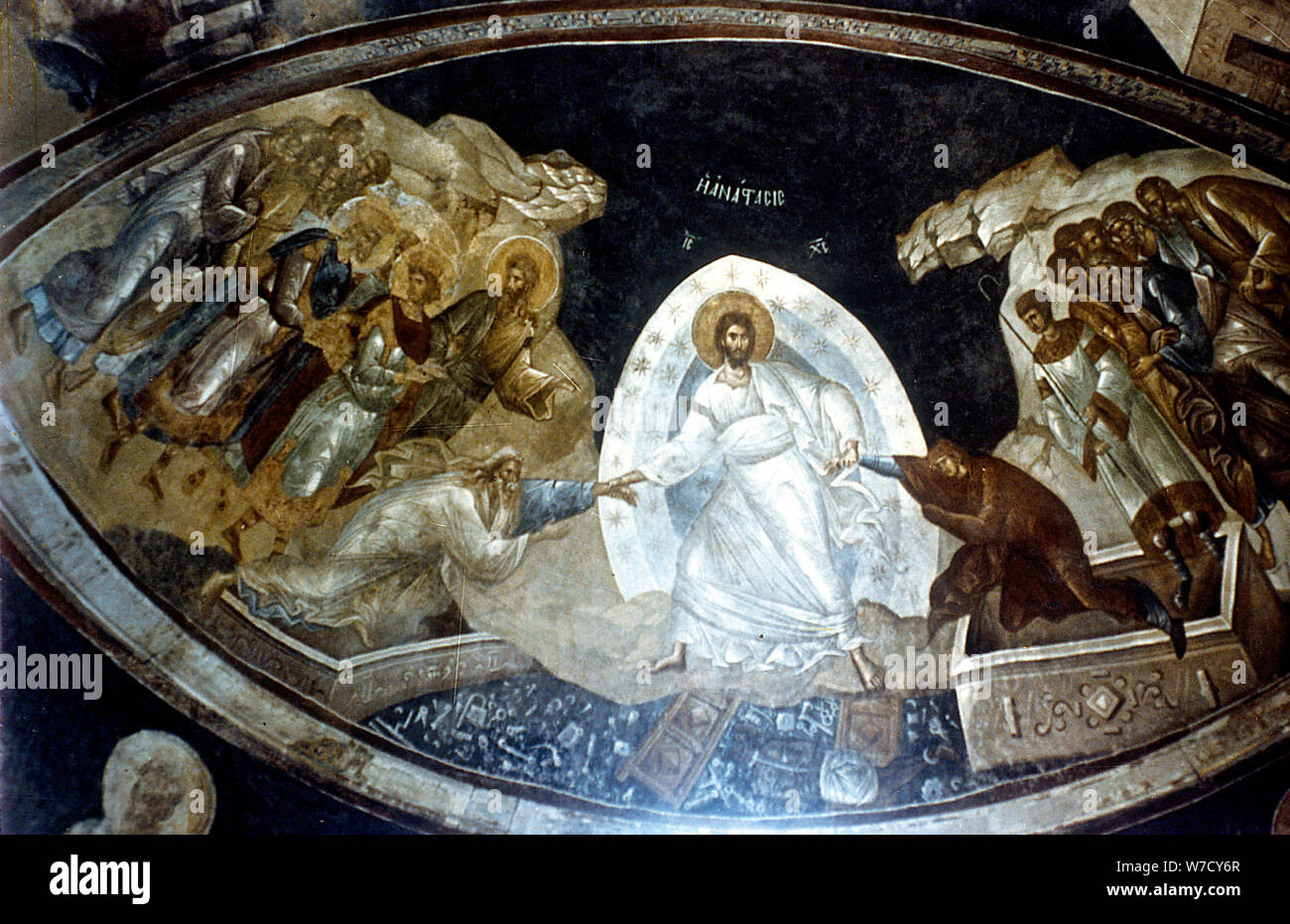 'Anastasis', fresco in the parekklesion of Church of Christ in Chora, c1310-c1320. Artist: Unknown Stock Photo