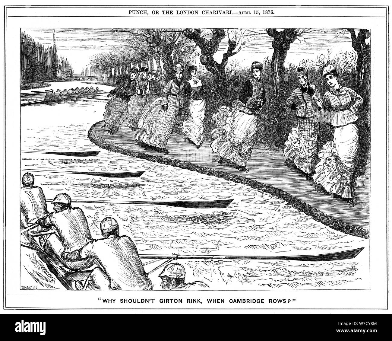 'Why Shouldn't Girton Rink, When Cambridge Rows?', 1876.  Artist: George Du Maurier Stock Photo