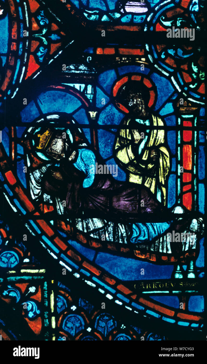 St James appears to Charlemagne in a dream, stained glass, Chartres Cathedral, France, c1225. Artist: Unknown Stock Photo