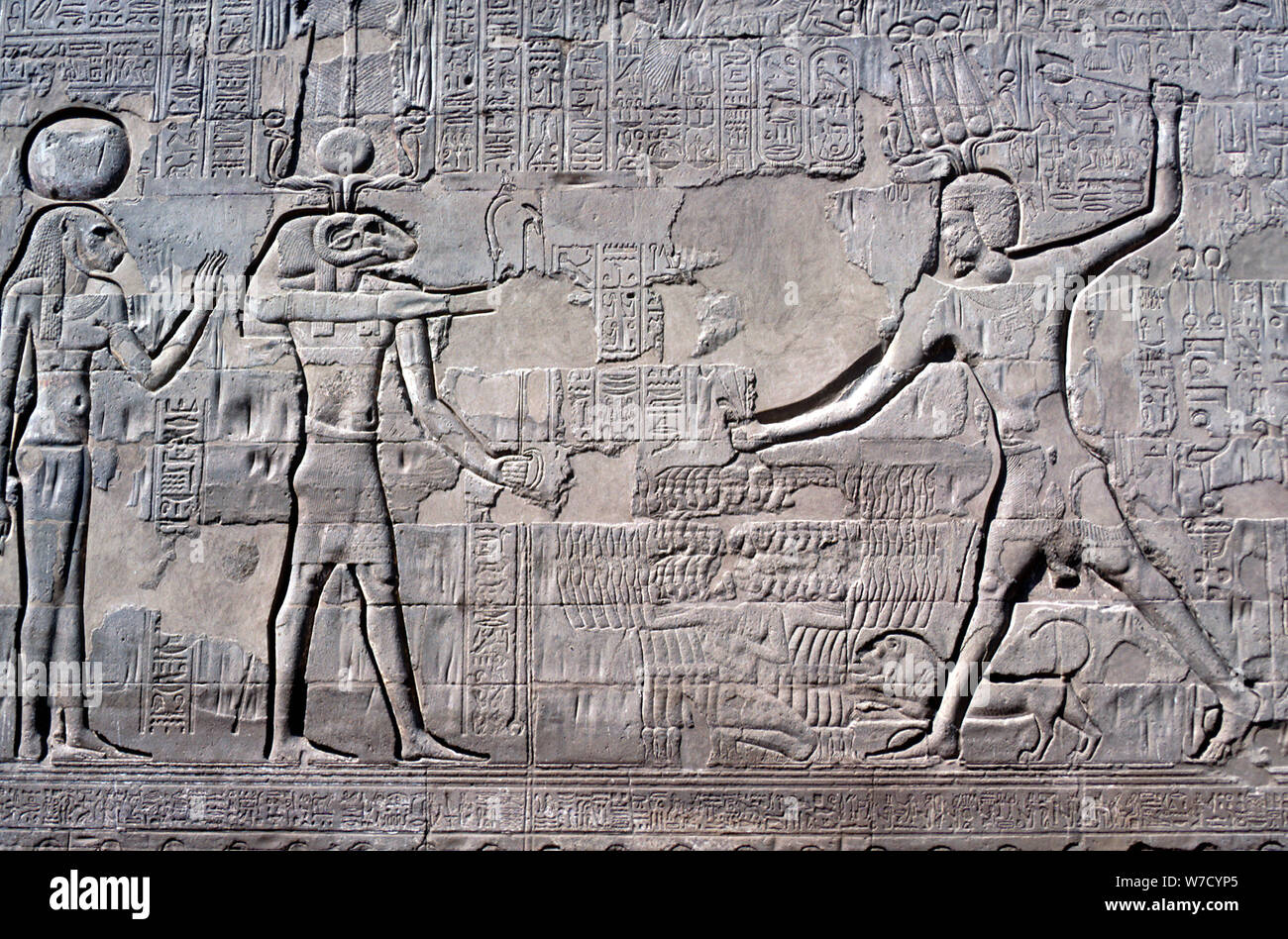 Pharaoh smiting his enemies, Temple of Khnum, Ptolemaic and Roman Periods. Artist: Unknown Stock Photo