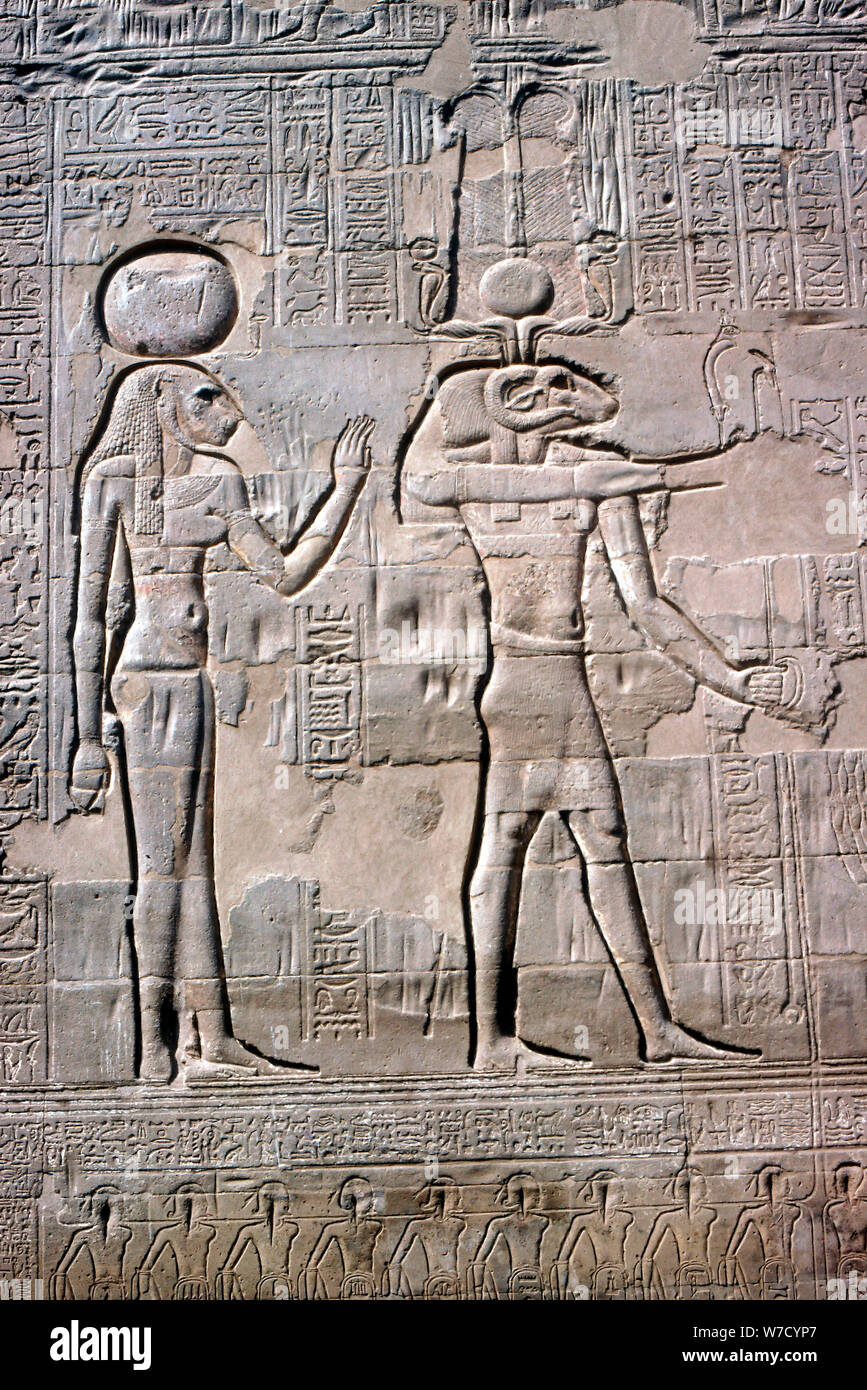 Detail of a relief of Sekhmet and Knum, Temple of Khnum, Ptolemaic & Roman Periods. Artist: Unknown Stock Photo