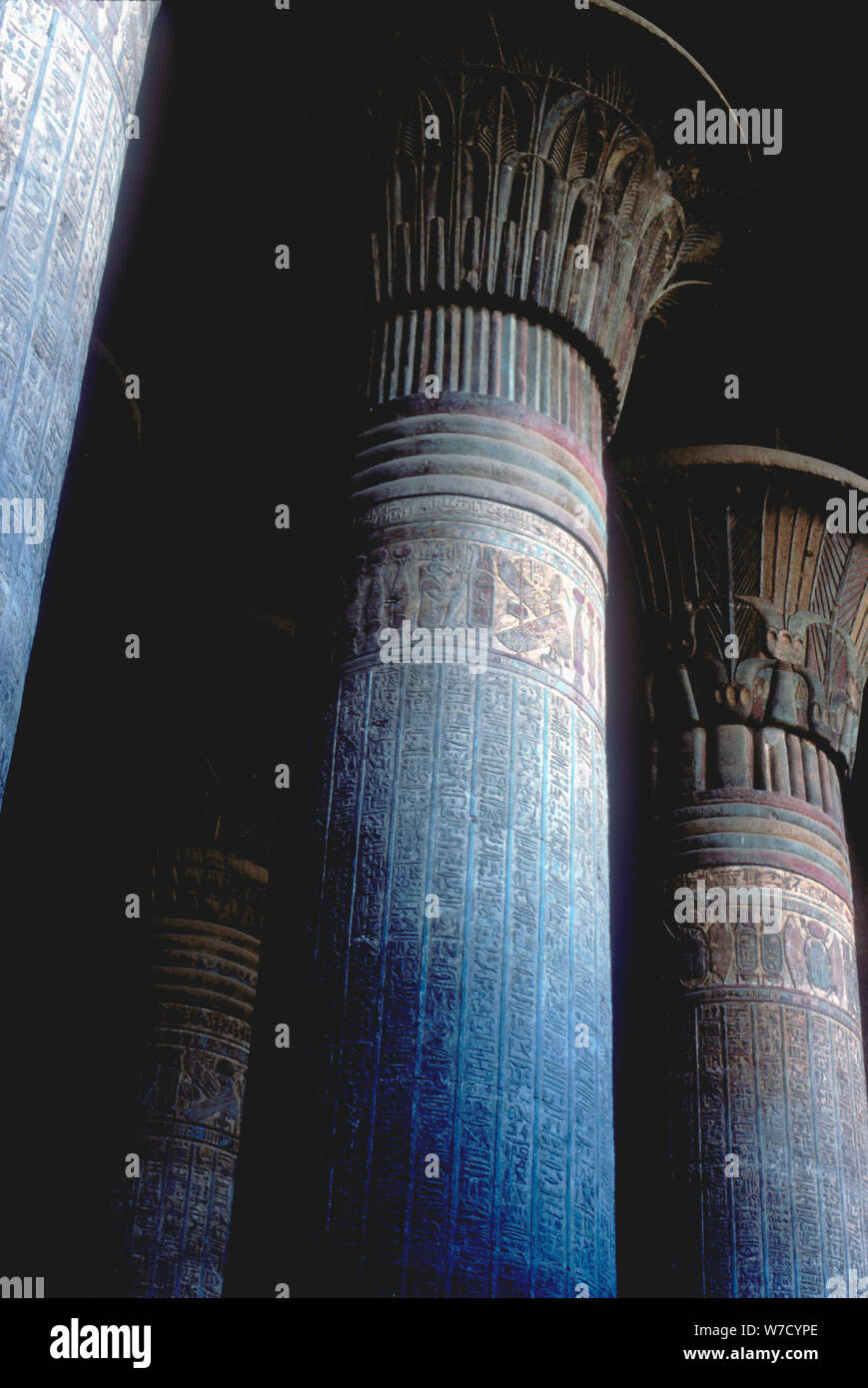 Pillars in the Hypostyle Hall, Temple of Khnum, Ptolemaic & Roman Periods. Artist: Unknown Stock Photo