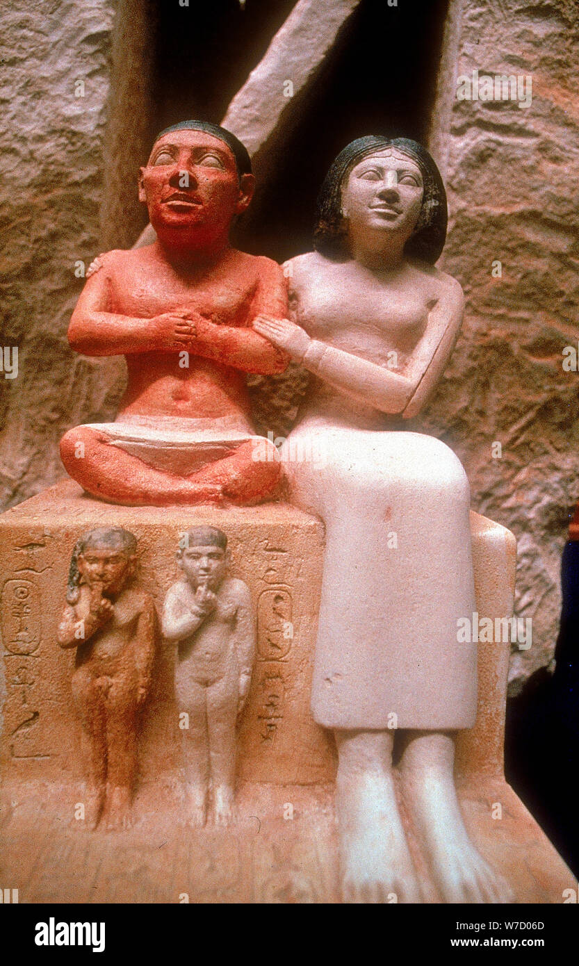 The dwarf Seneb with his wife and two children, Giza, 5th Dynasty. Artist: Unknown Stock Photo