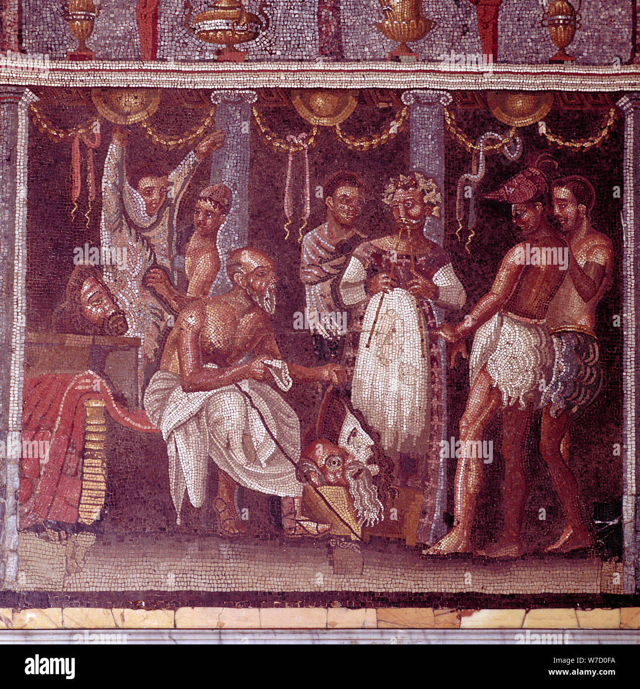 Roman mosaic of actors preparing for a play, Pompeii, Italy. Artist: Unknown Stock Photo
