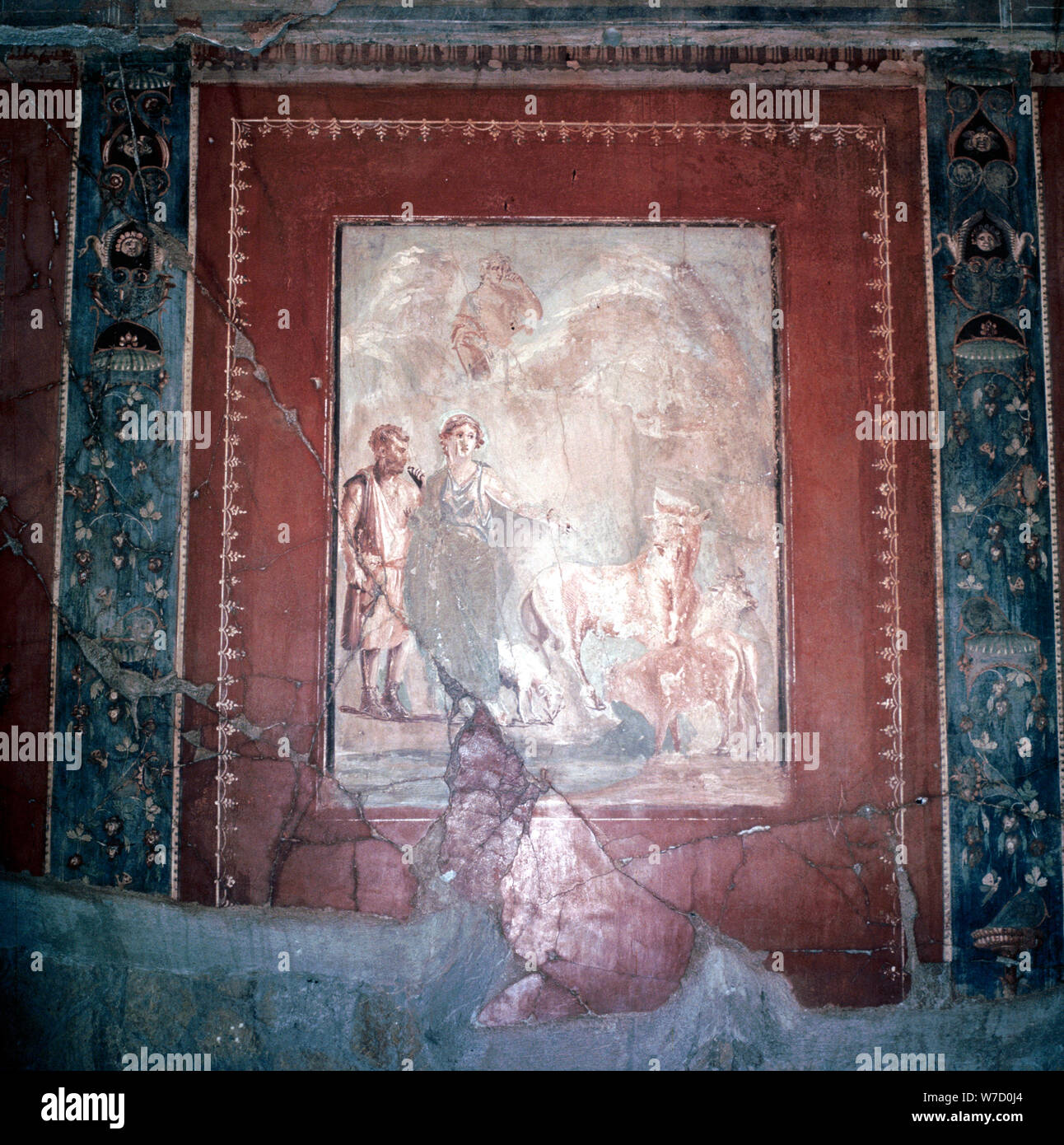 Roman wallpainting of Daedalus, Pasiphae and the Bull, Herculaneum, Italy. Artist: Unknown Stock Photo