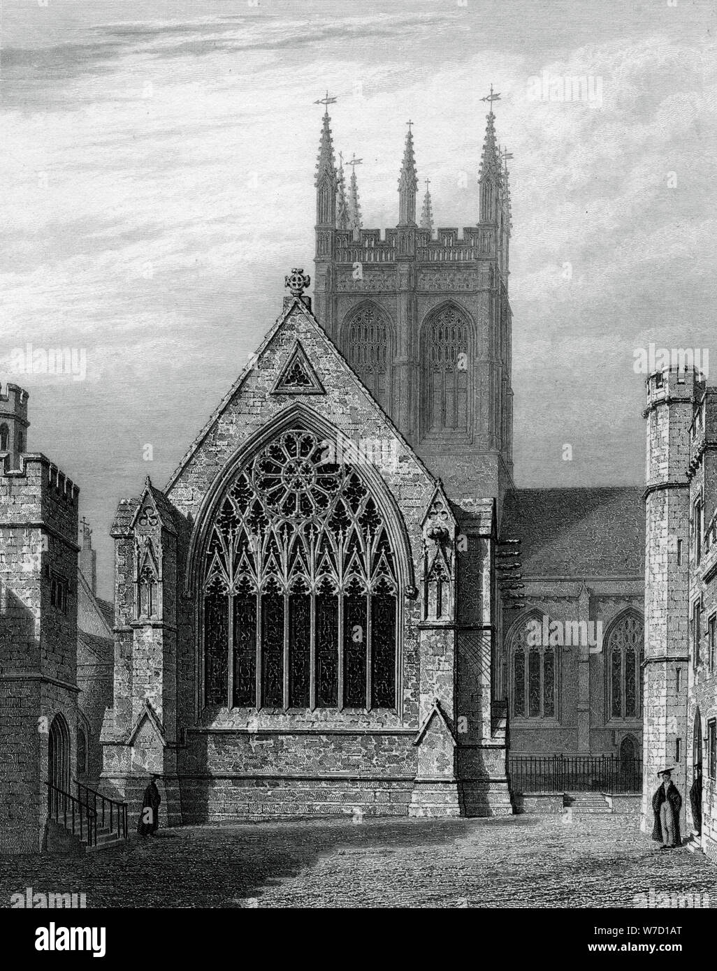 Merton College Chapel, from the quadrangle, Oxford, 1834.Artist: John Le Keux Stock Photo