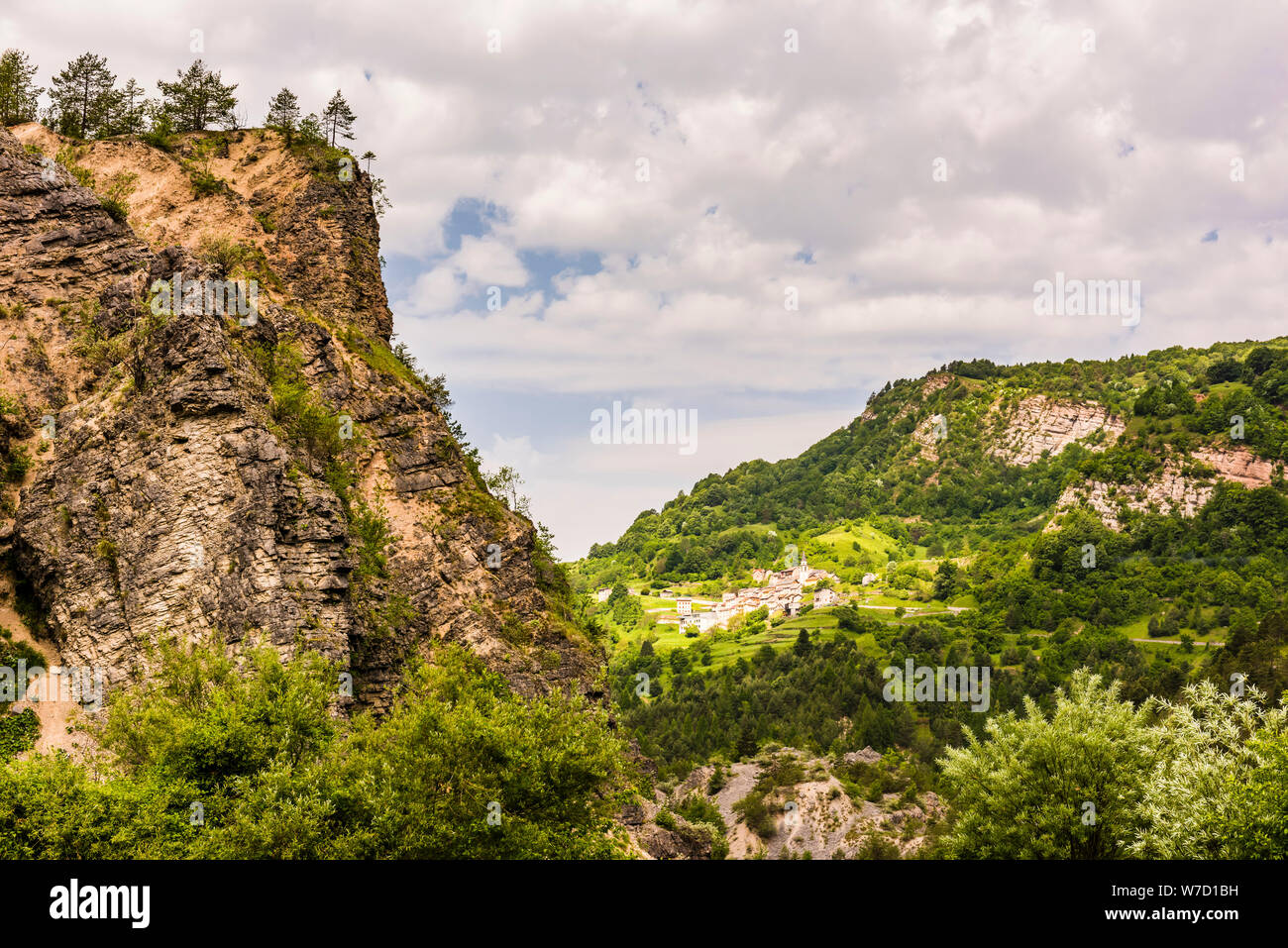 Mountainside fallen in to Lago del Vajont, Friuli-Venezia Giulia, Italy Stock Photo